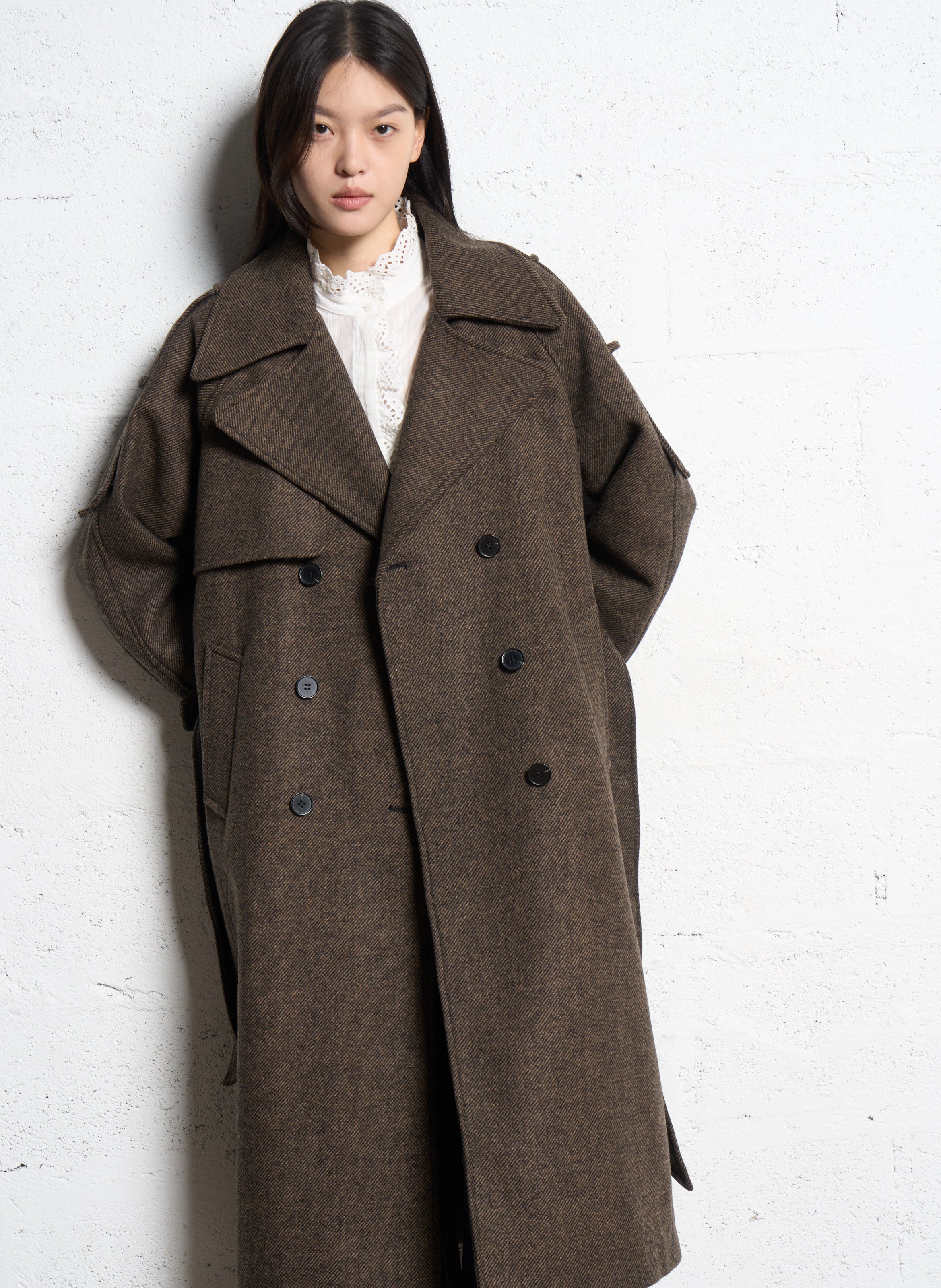 Langmantel mit Knopfleiste und Gürtel SUNCOO Braun