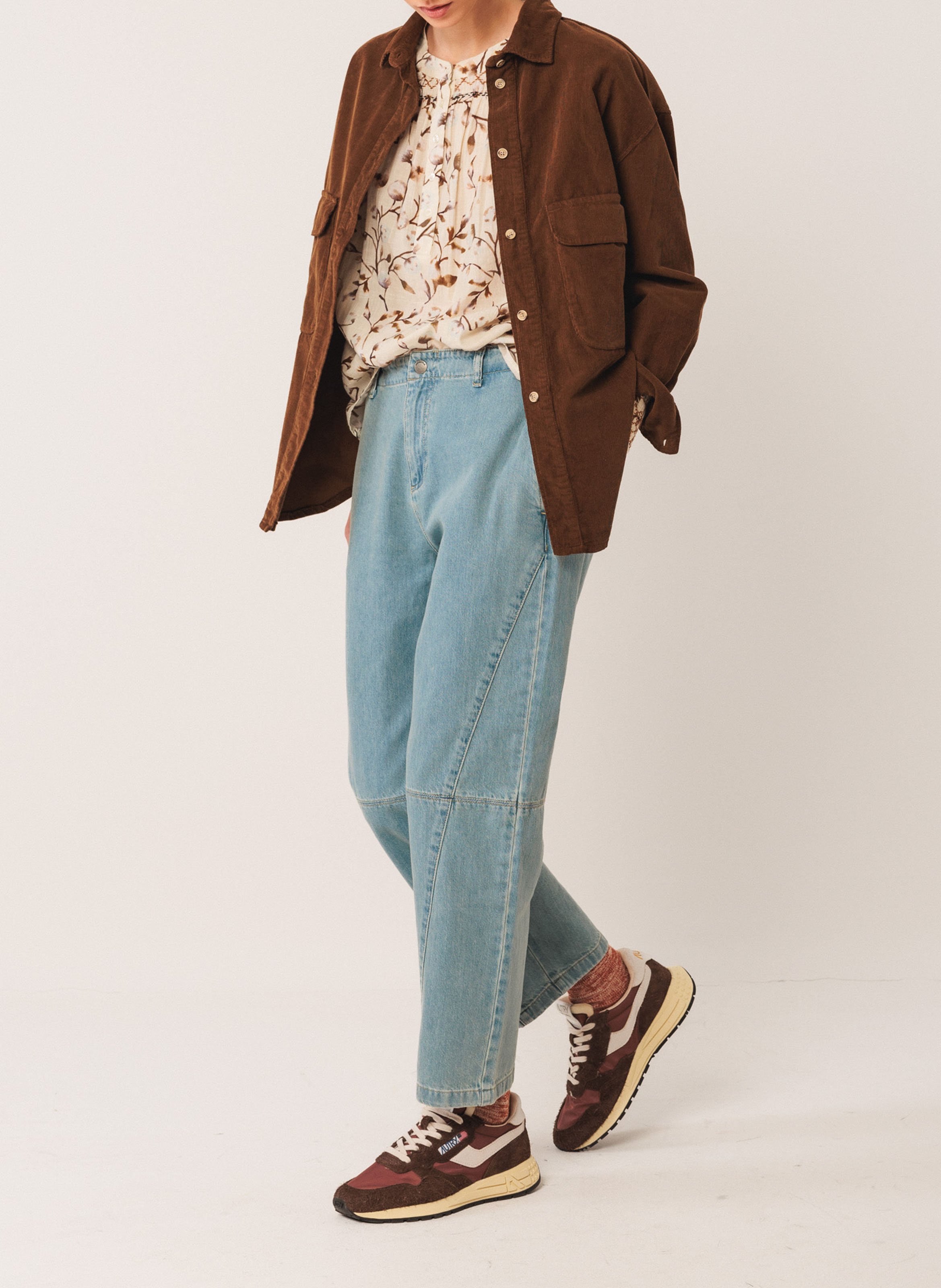 Loose-fit cotton blouse with round neck INDI &amp; COLD Brown