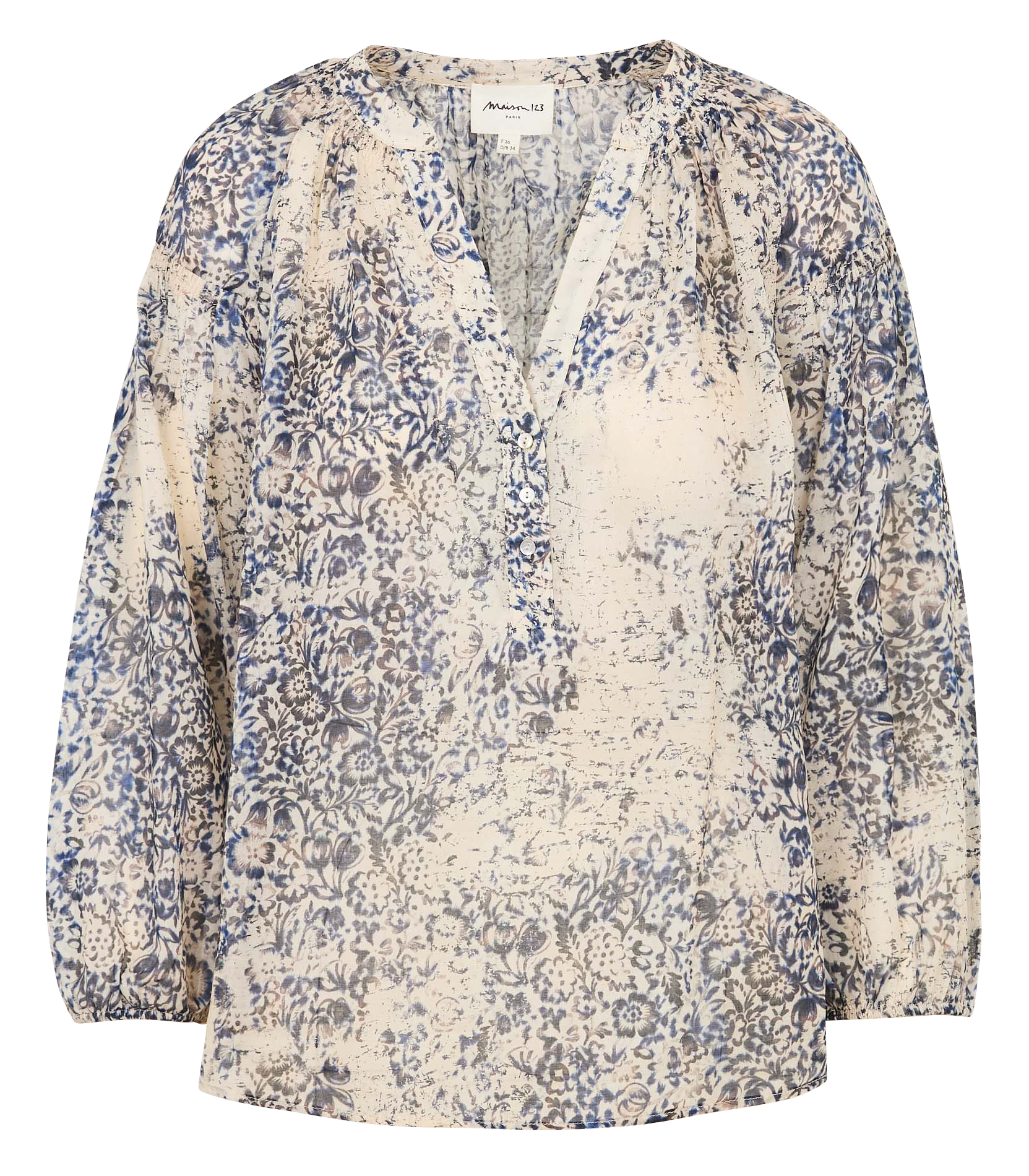 Blouse droite en coton imprimé MAISON 123 Bleu