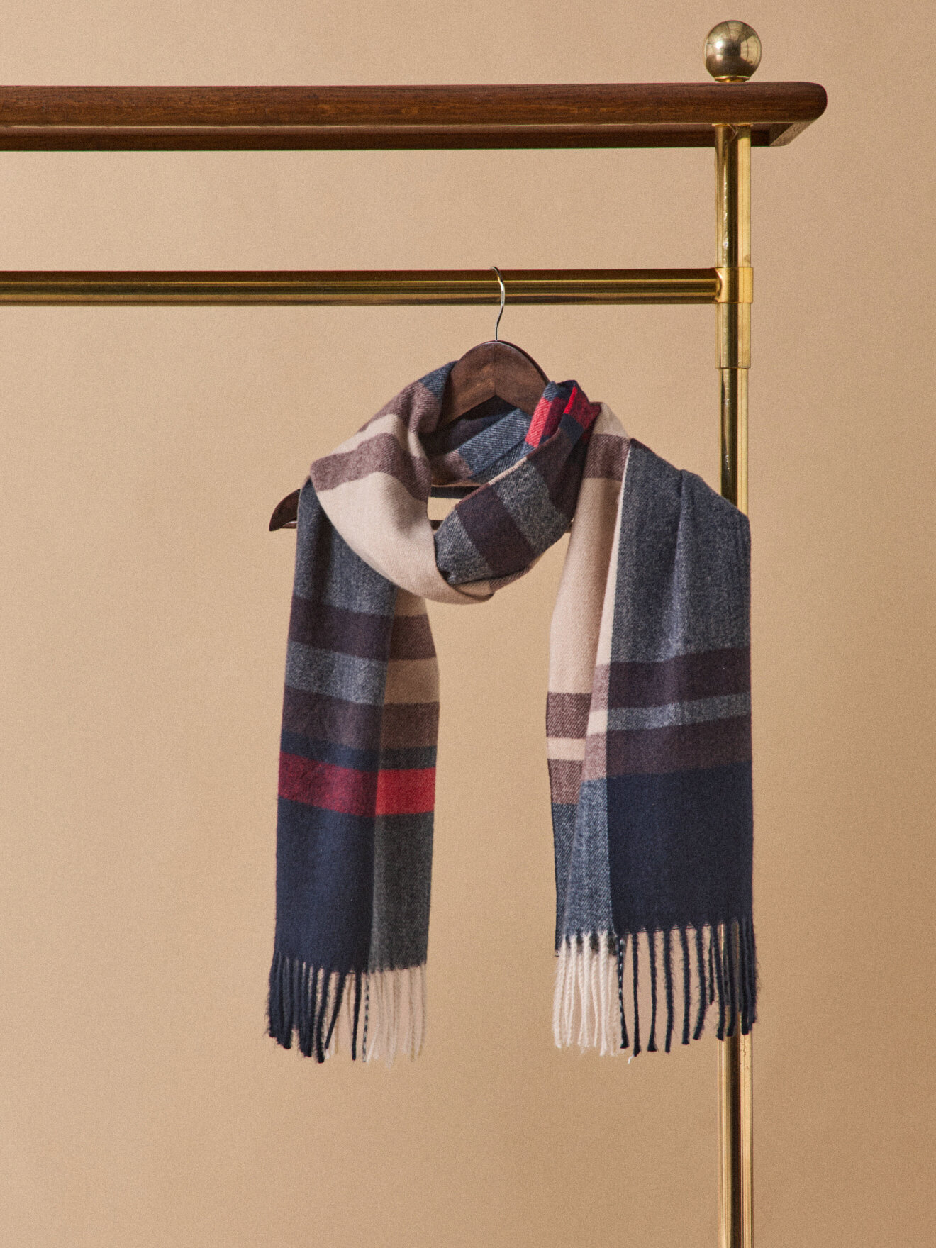 Fringed Checkered Scarf CYRILLUS Blue