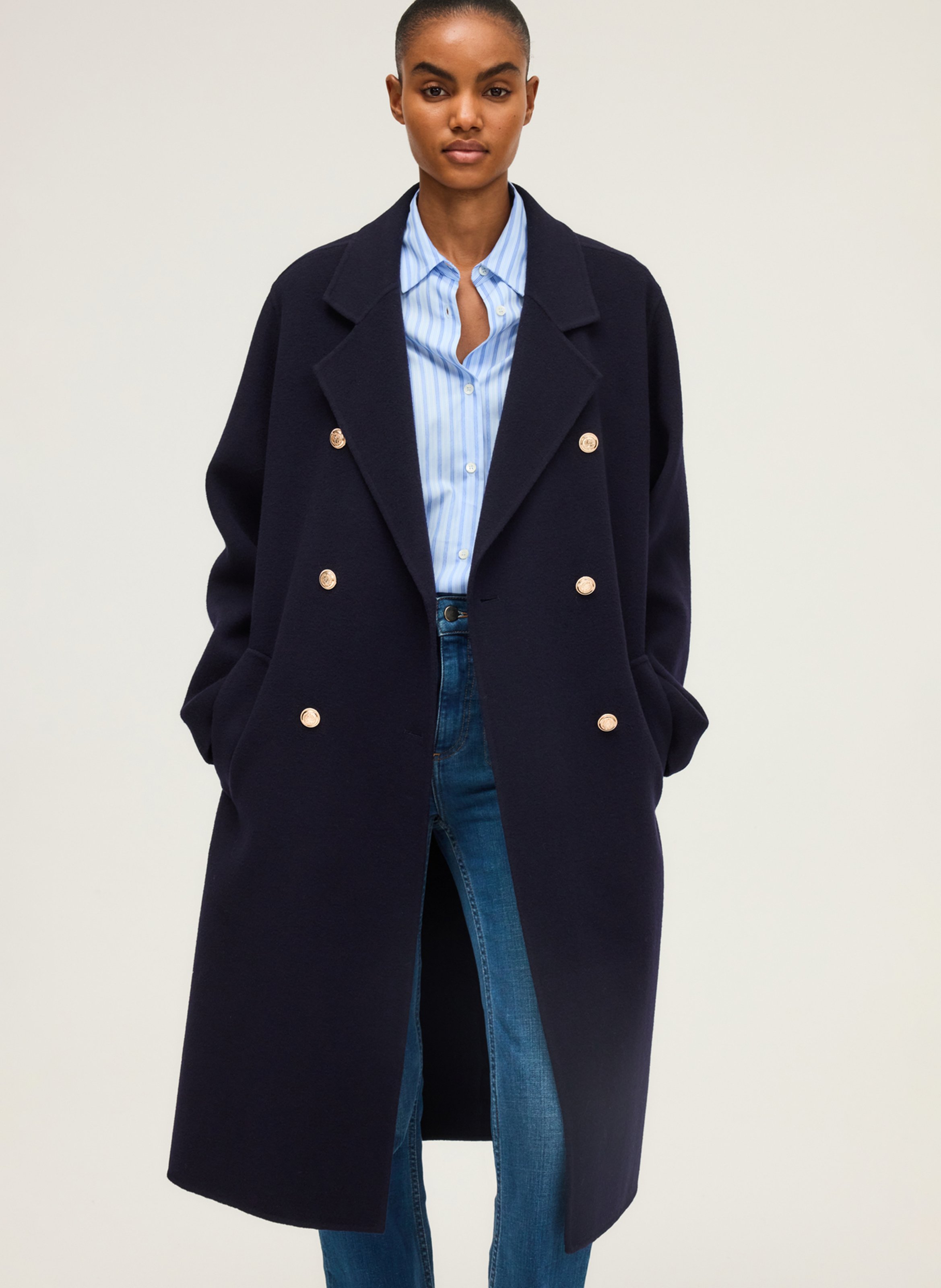 Long wool coat with notched collar PABLO Blue