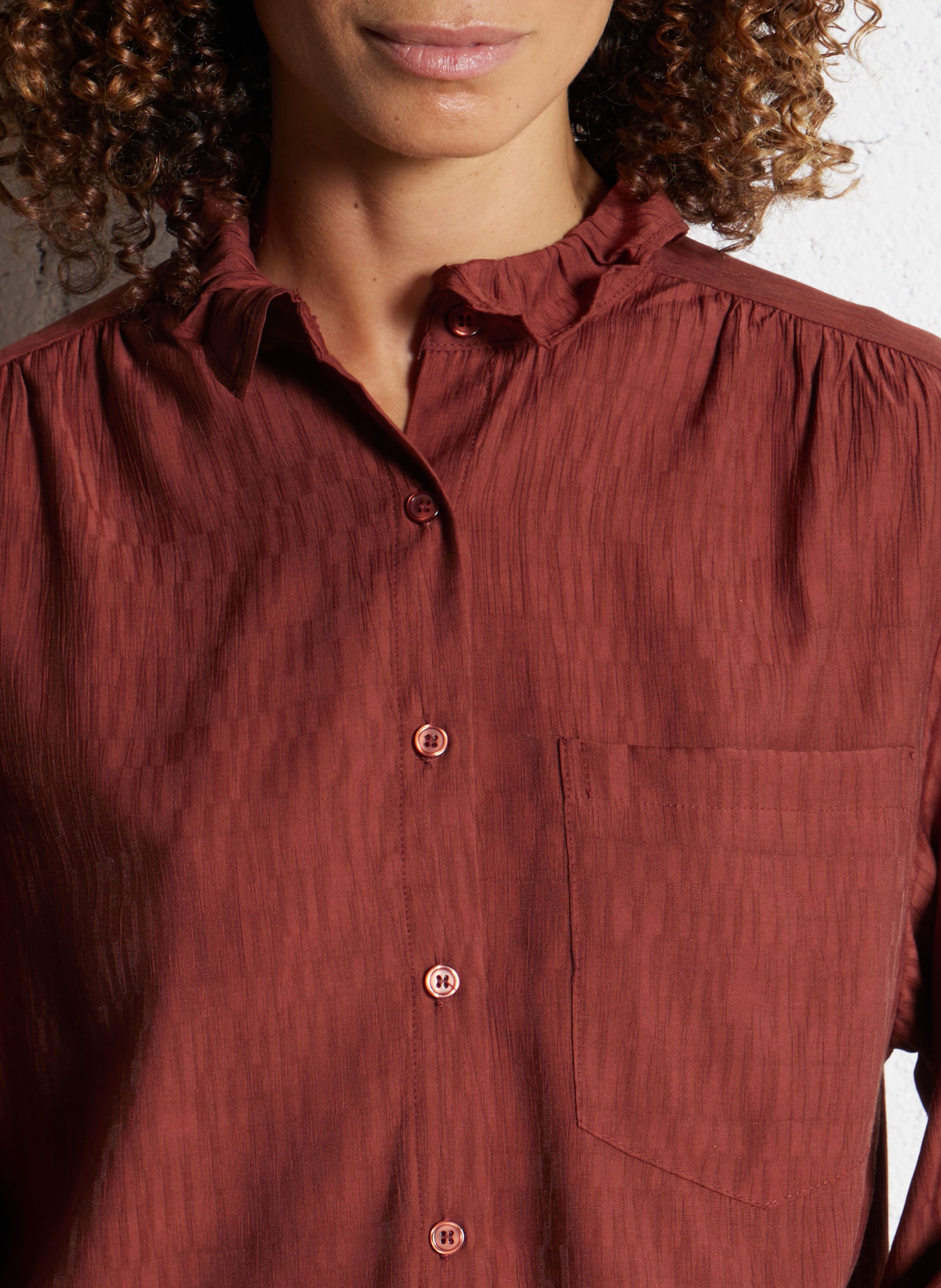 Chemise oversize col mao volanté SEE U SOON Orange