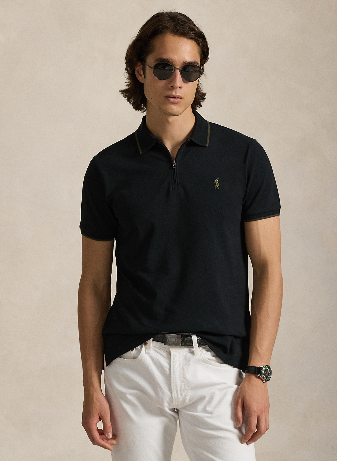 Polo slim en coton mélangé POLO RALPH LAUREN Noir