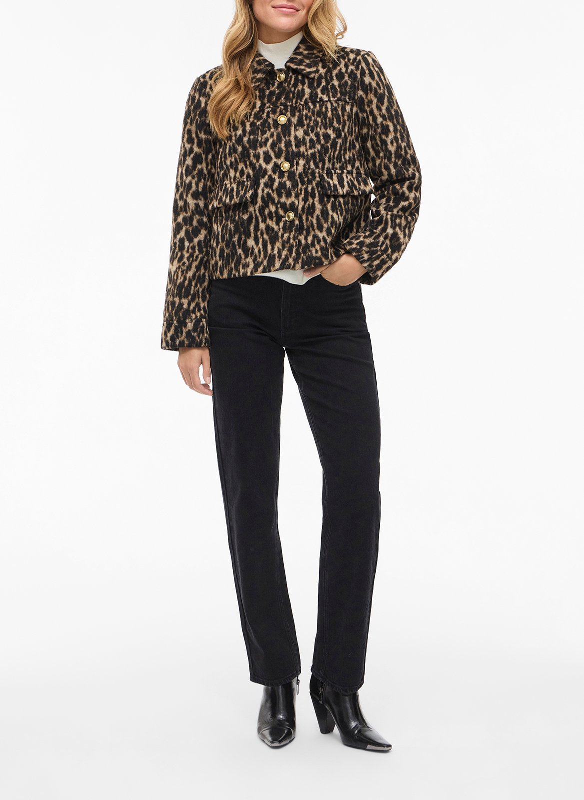 Veste courte boutonnée léopard VILA Noir