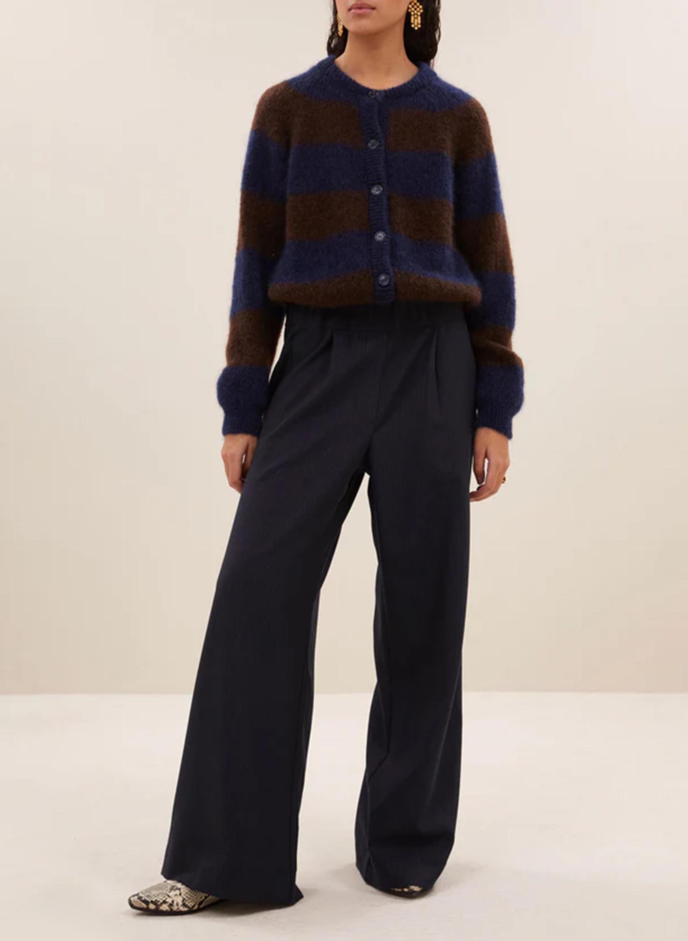 Rechte cardigan met ronde hals in gemengde mohair BY BAR Bruin