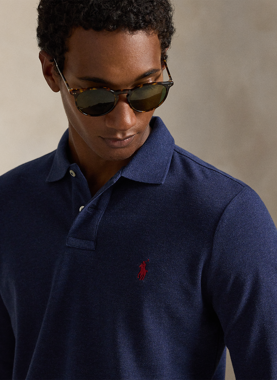 Polo manches longues regular-fit en piqué de coton POLO RALPH LAUREN Bleu