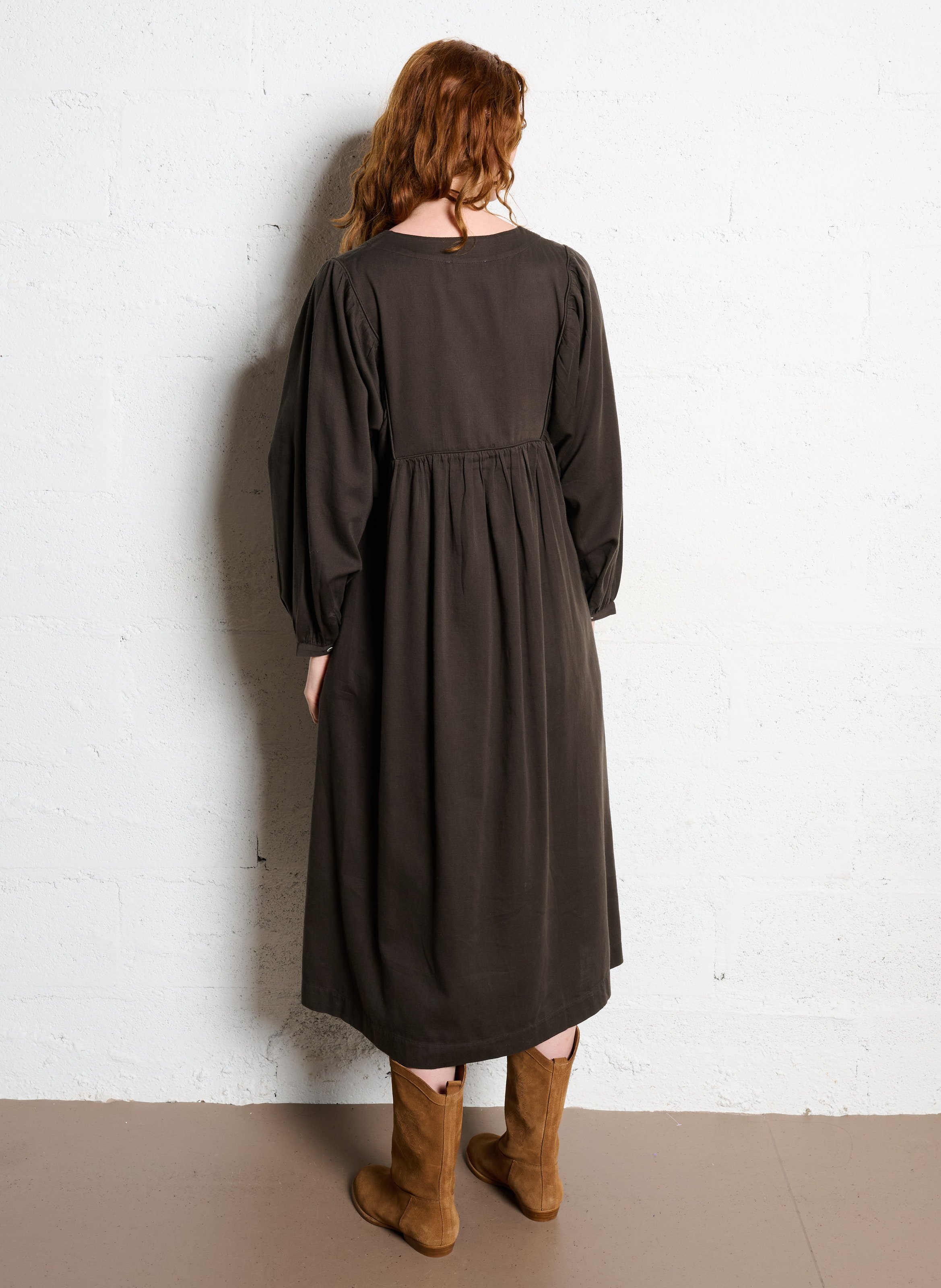 Halflange jurk van katoen LEON & HARPER Bruin