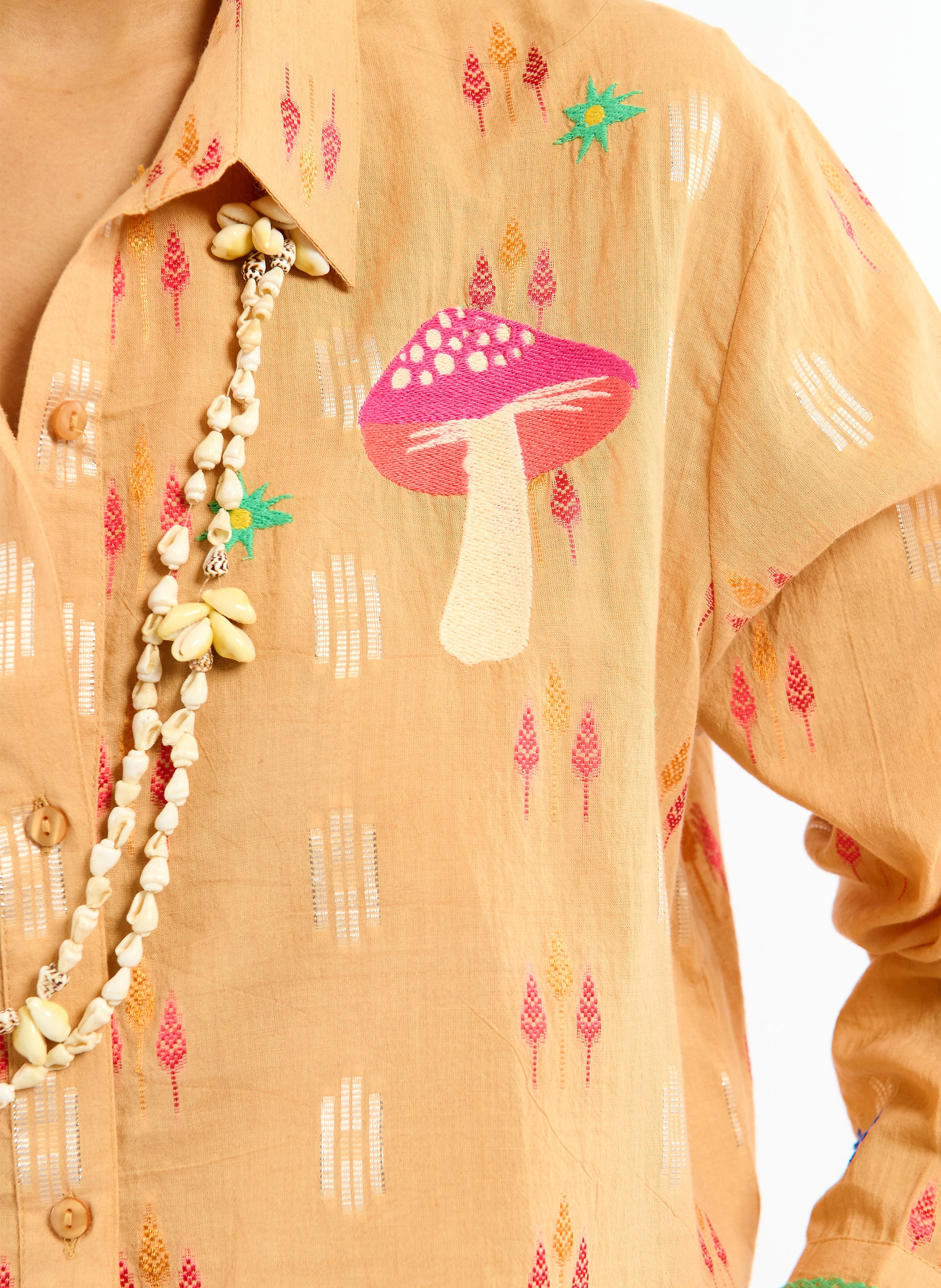 Straight classic collar shirt in printed blended cotton WILD Brown