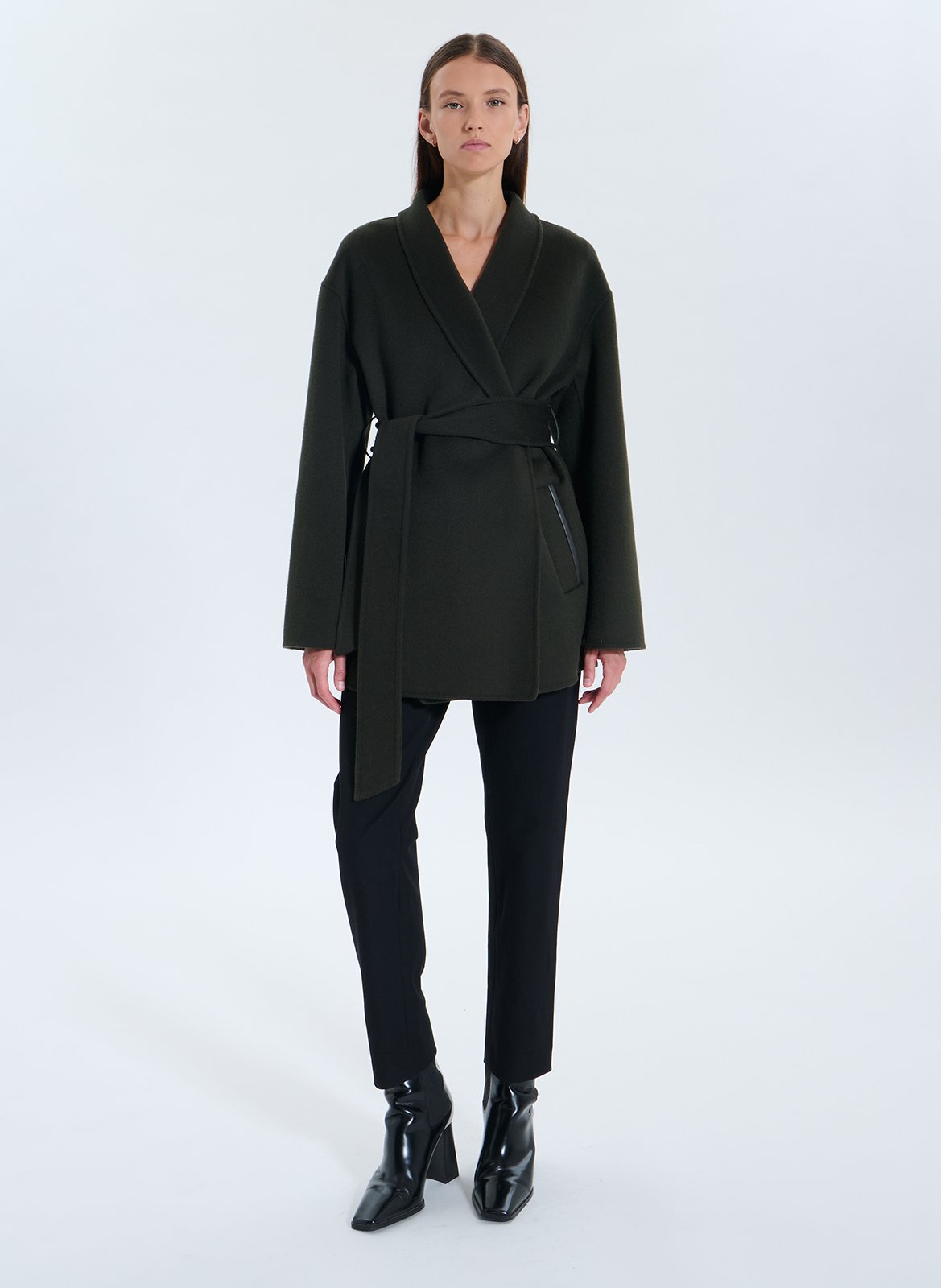 Short belted wool-mix coat ZAPA Khaki