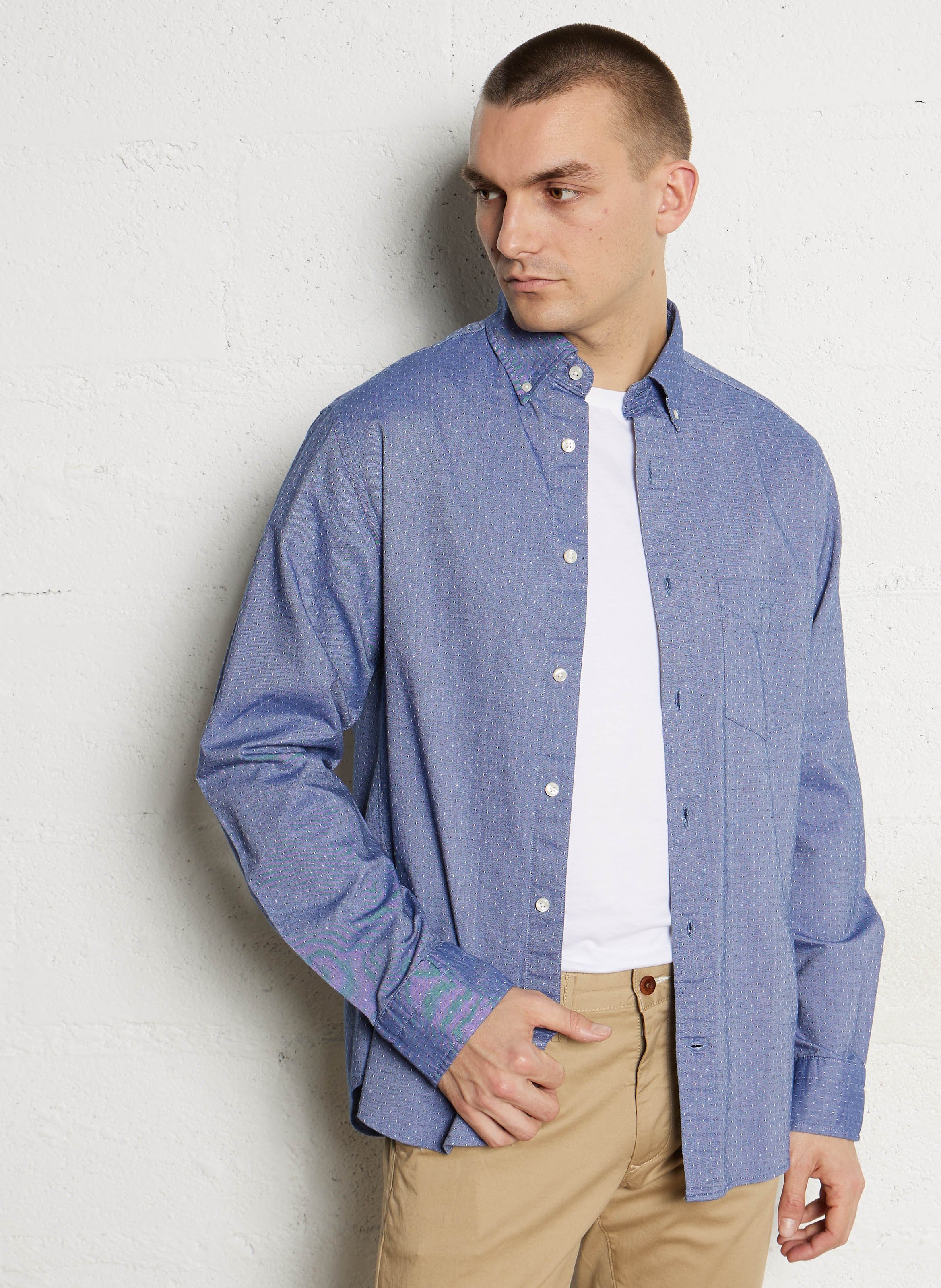 Regular embroidered cotton shirt GANT Blue