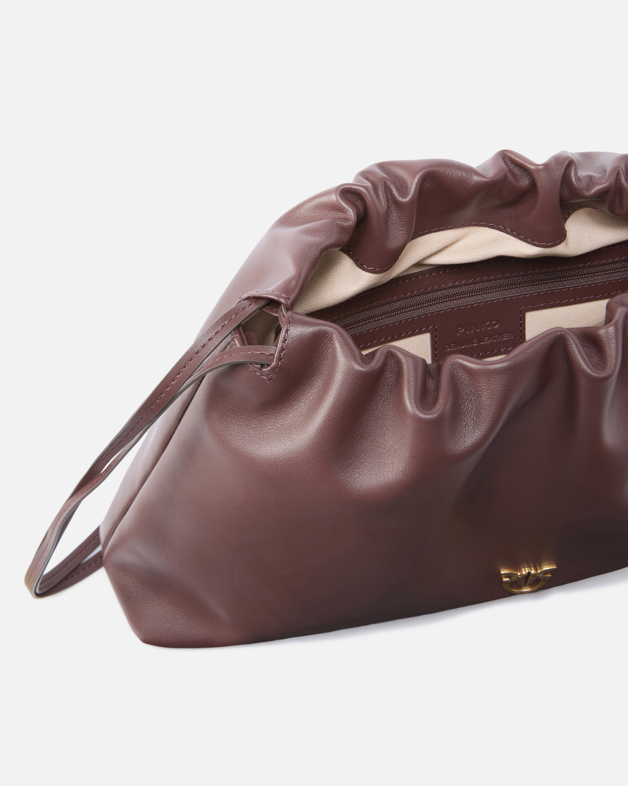 Large leather shoulder bag with love birds logo Red