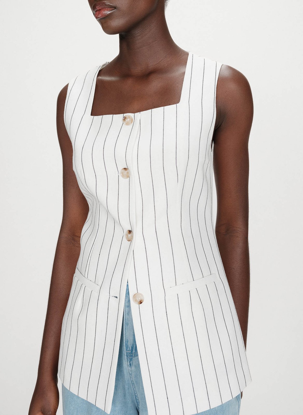 Top tailleur sans manches boutonné GRACE ET MILA Blanc