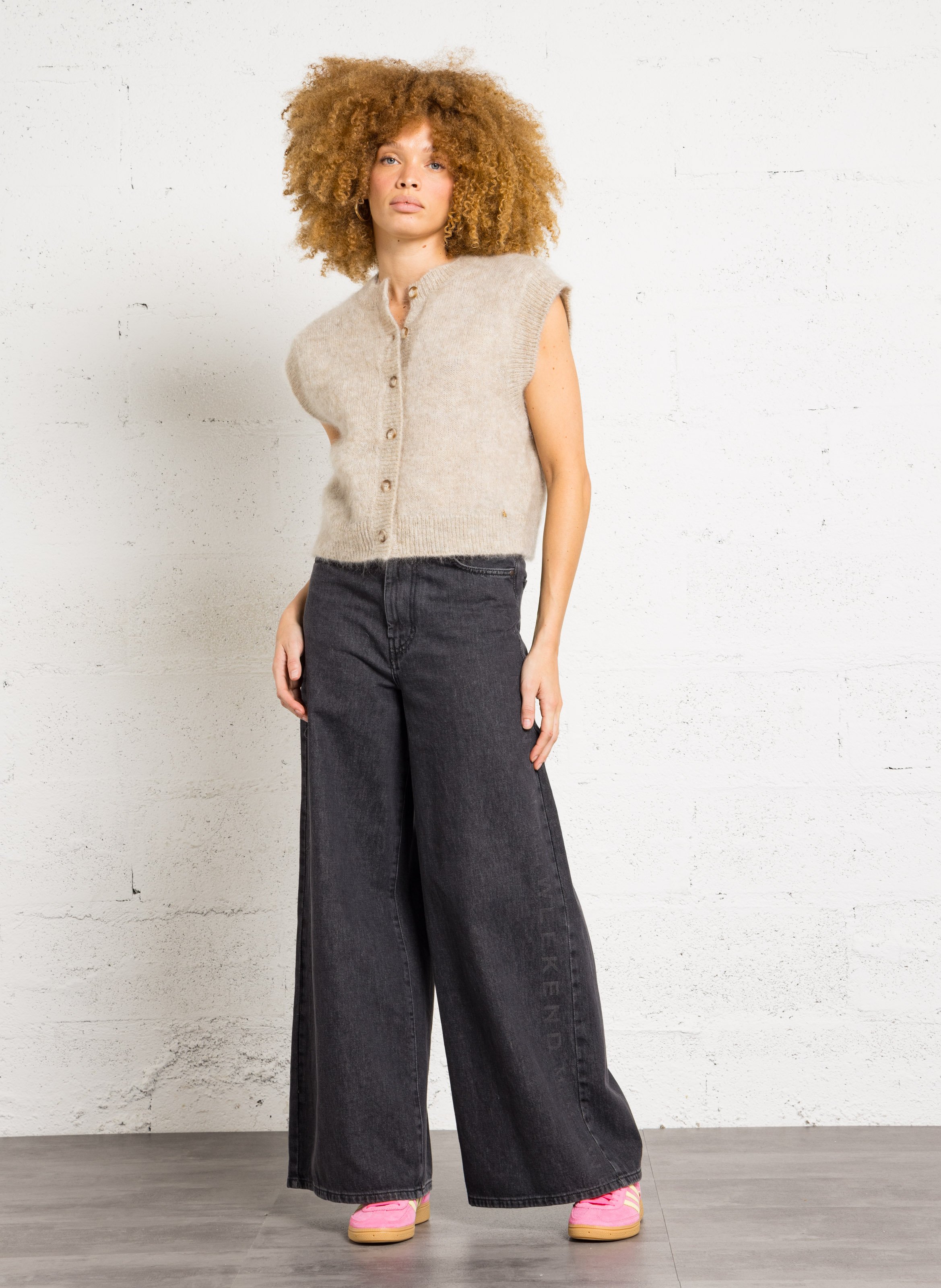 Oversized round neck wool blend vest DES PETITS HAUTS Beige