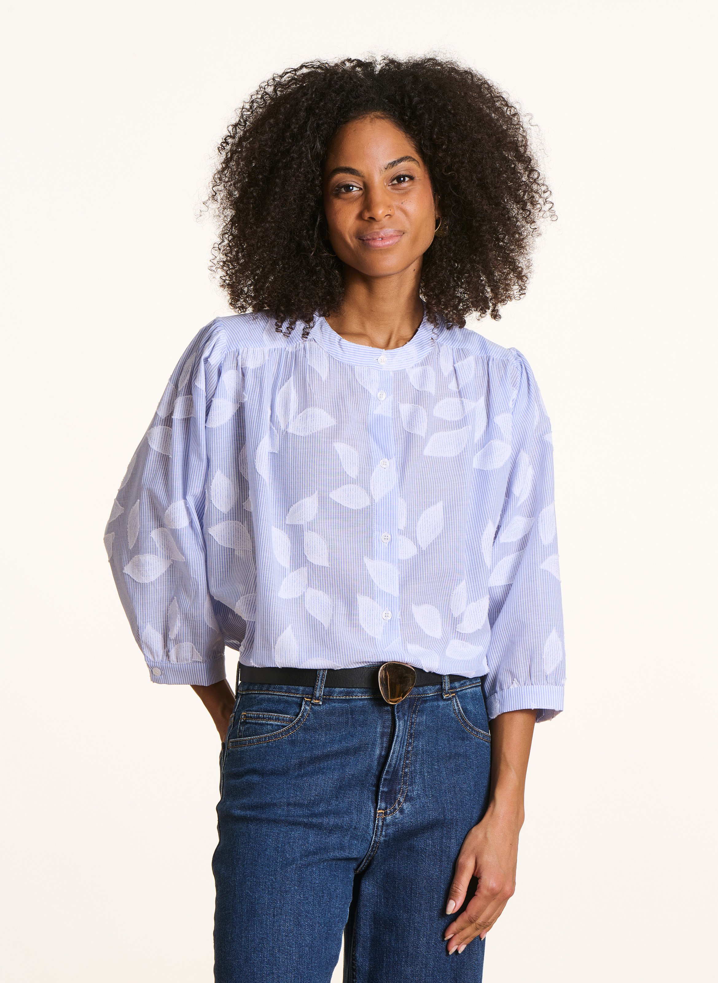 Chemise ample col mao en coton LA FEE MARABOUTEE Bleu