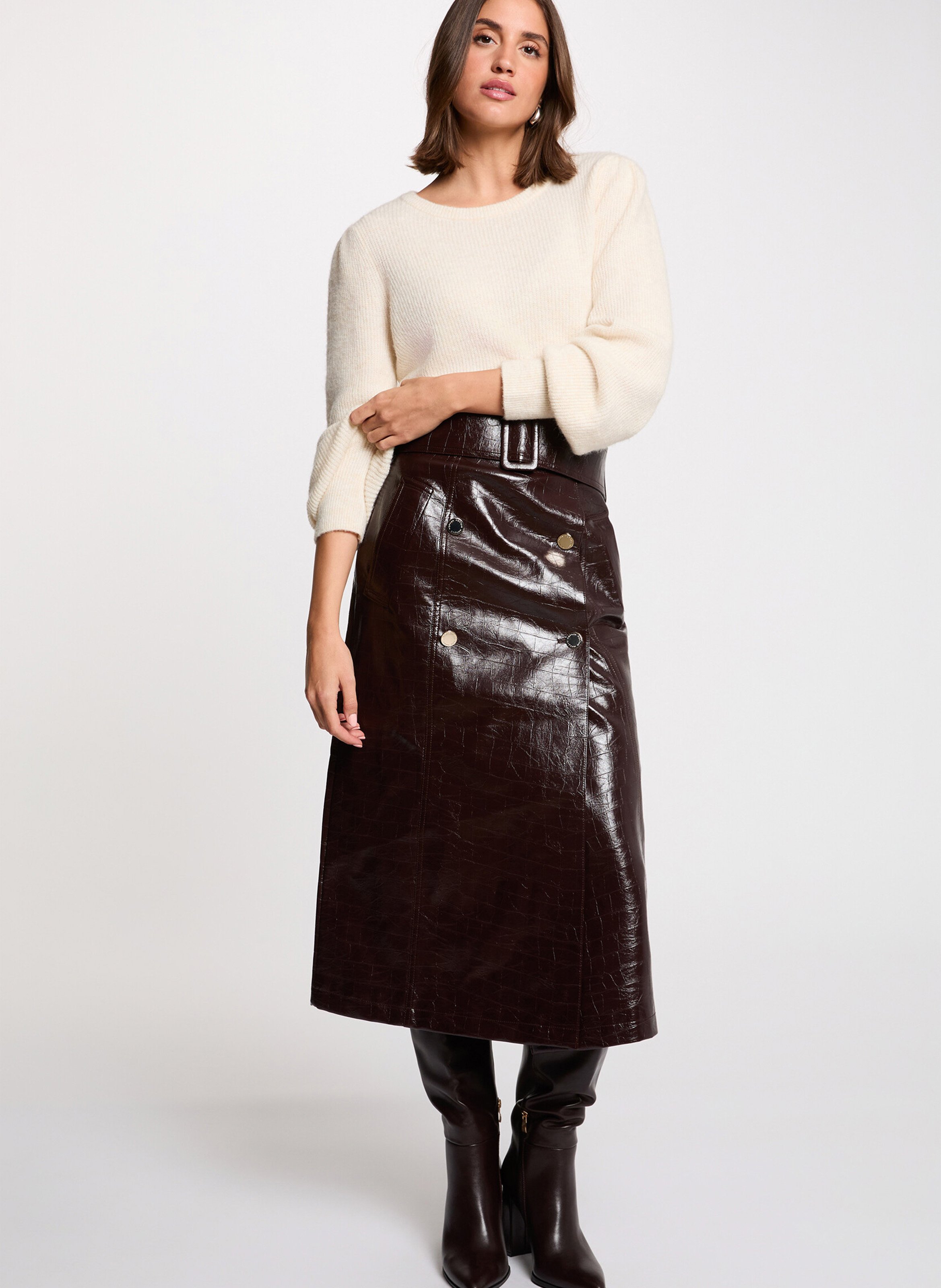 <p>Midi croco faux leather skirt</p> MORGAN Purple