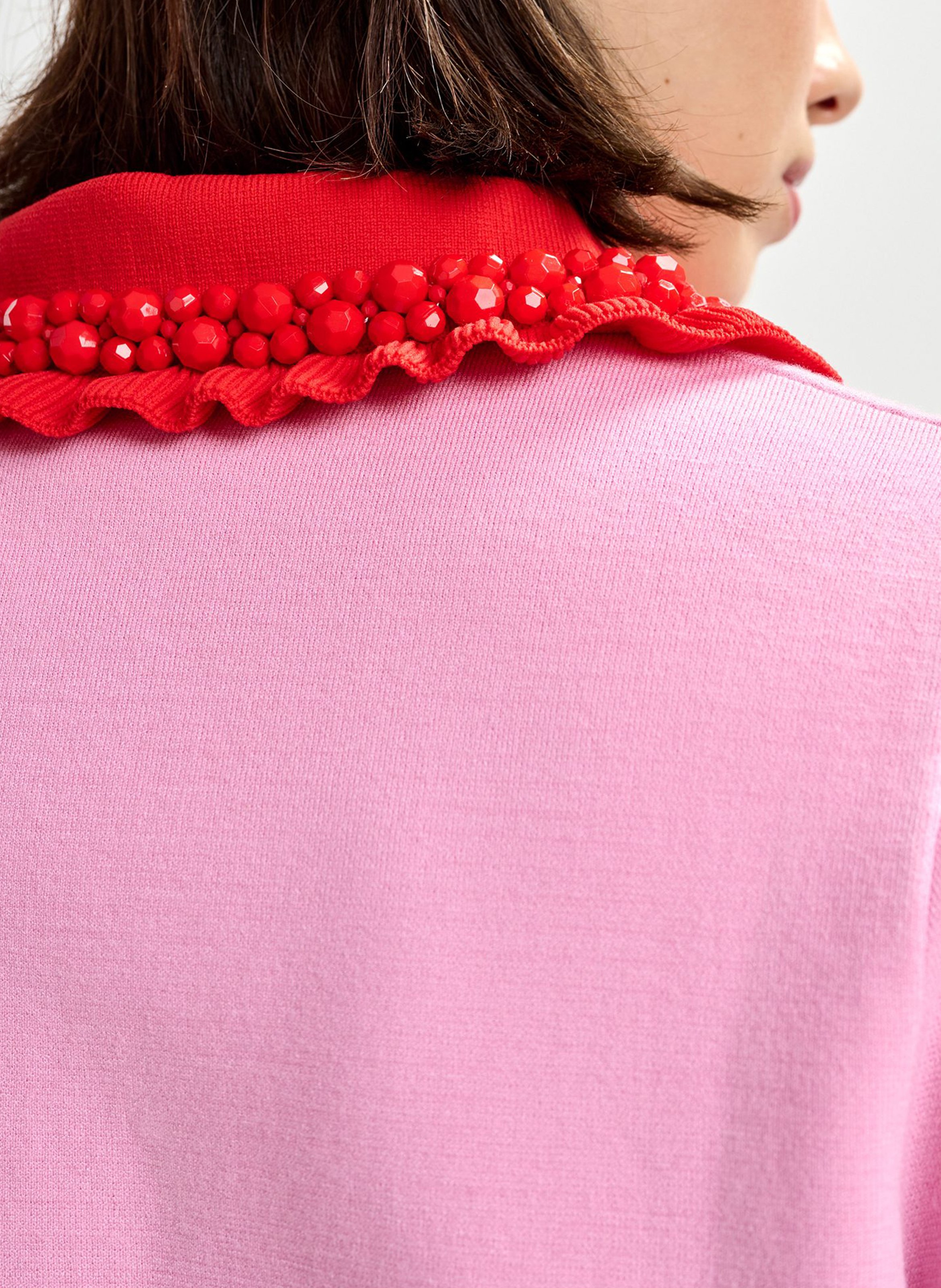 Short-sleeved plain polo with ruffles ESSENTIEL ANTWERP Pink