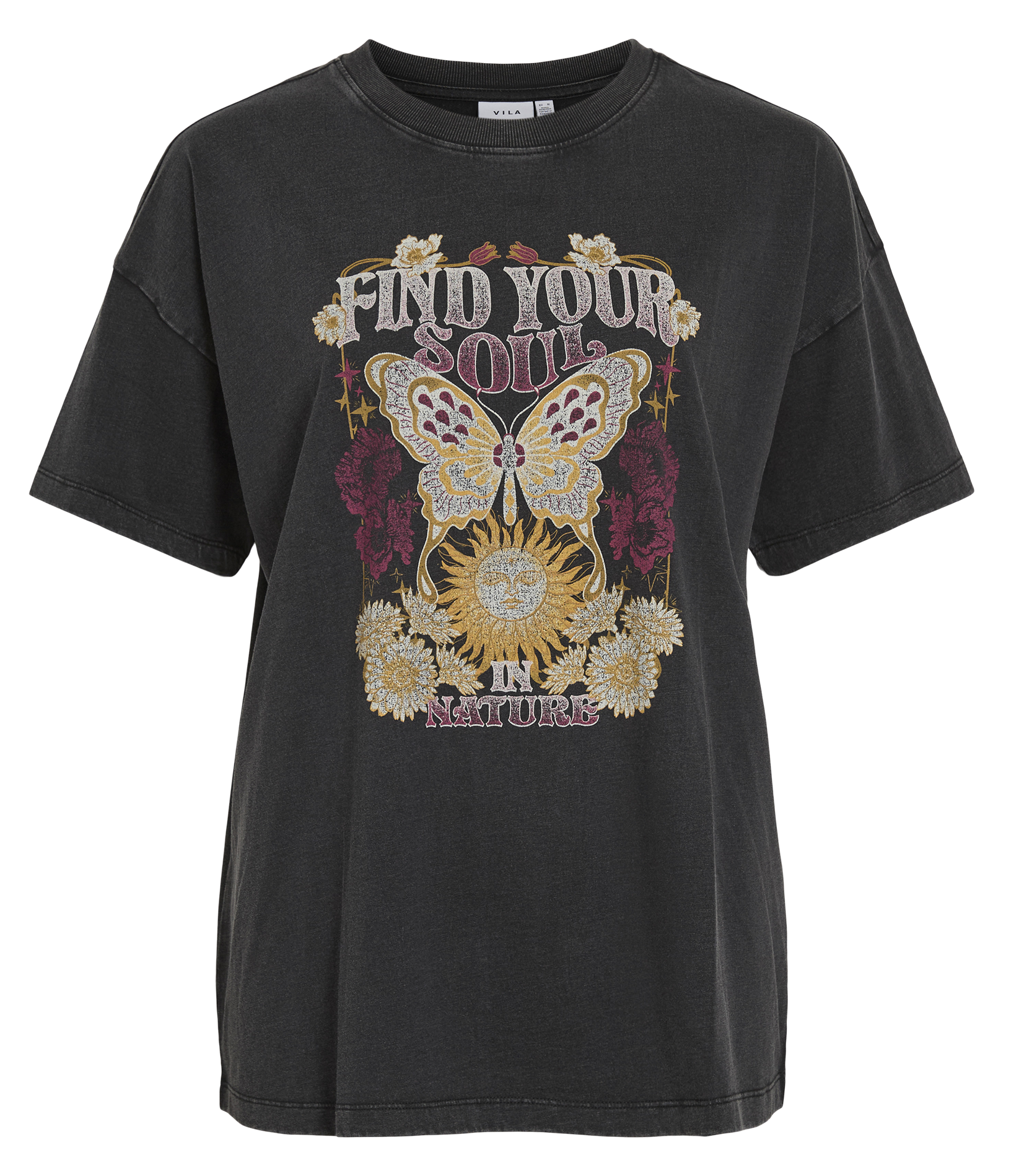 Oversized round neck T-shirt in organic cotton with screen printing VILA Black