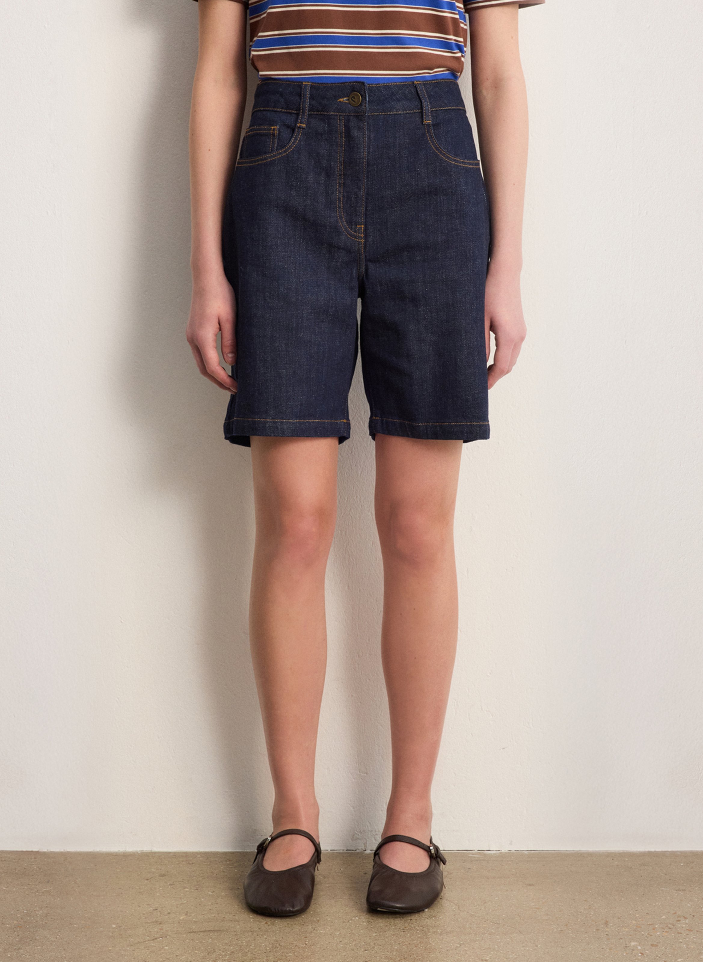 Straight-leg cotton-blend Bermuda shorts PABLO Blue