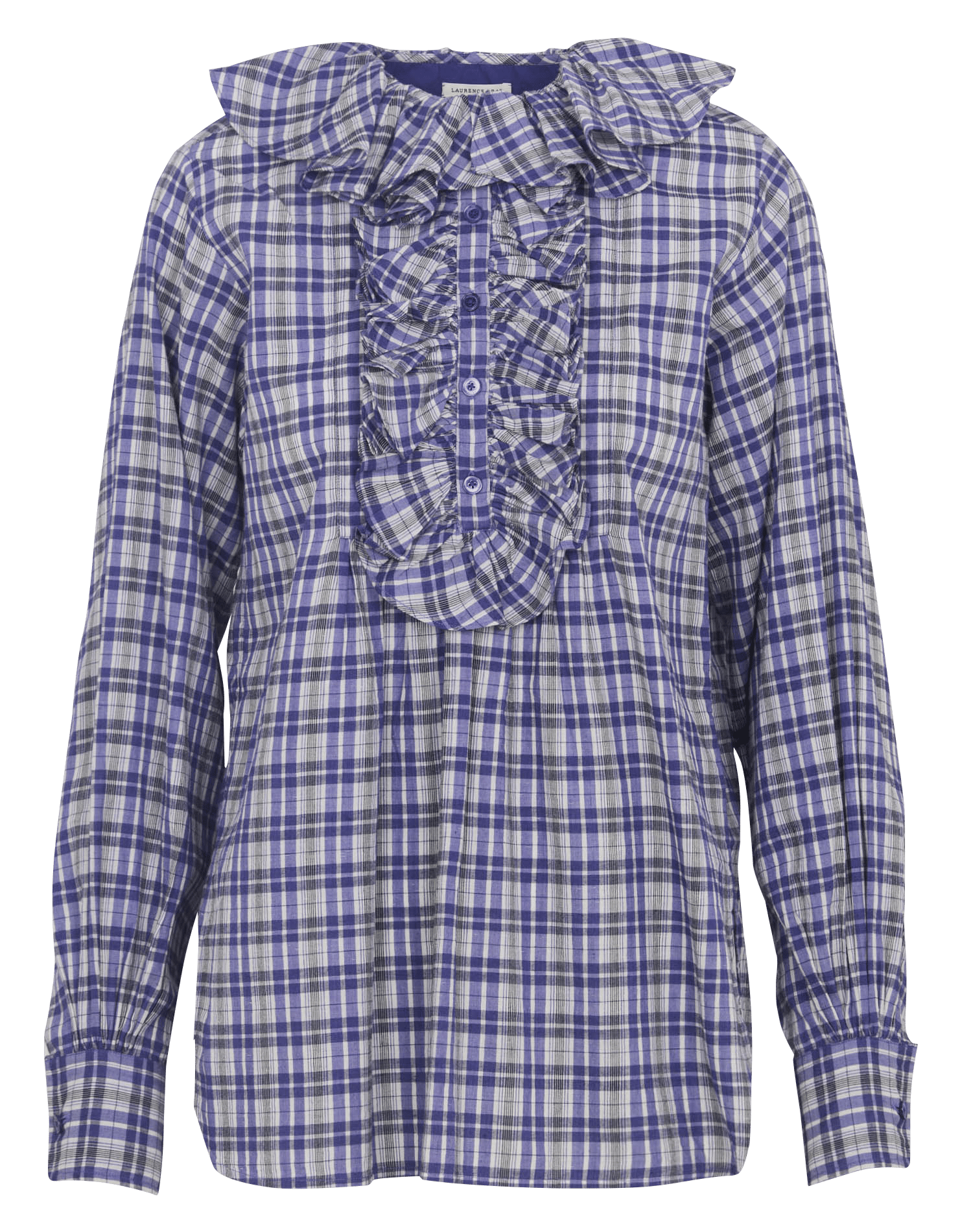 Round Neck Checkered Shirt with Ruffles LAURENCE BRAS Blue