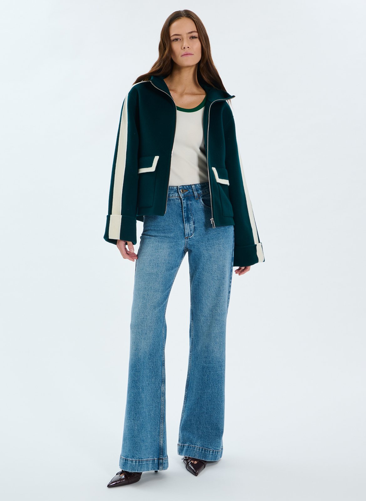 Kurzer Wollmix-Mantel mit Reißverschluss ZAPA Grun