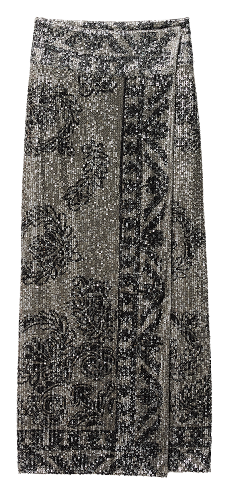 Lange wikkelrok met paillettenpatroon BA&SH Zwart