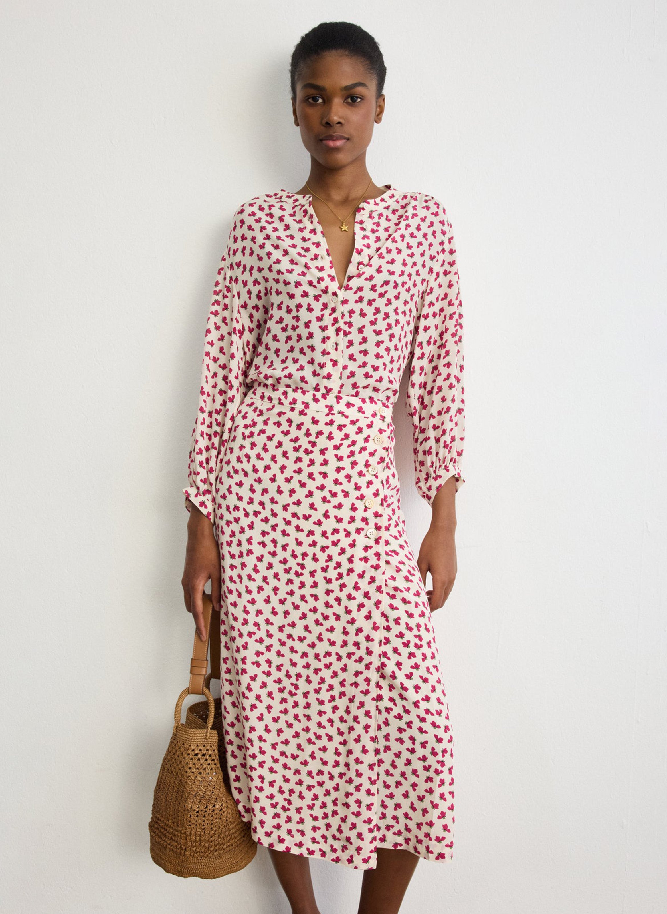 Halflange jurk met print PABLO Beige