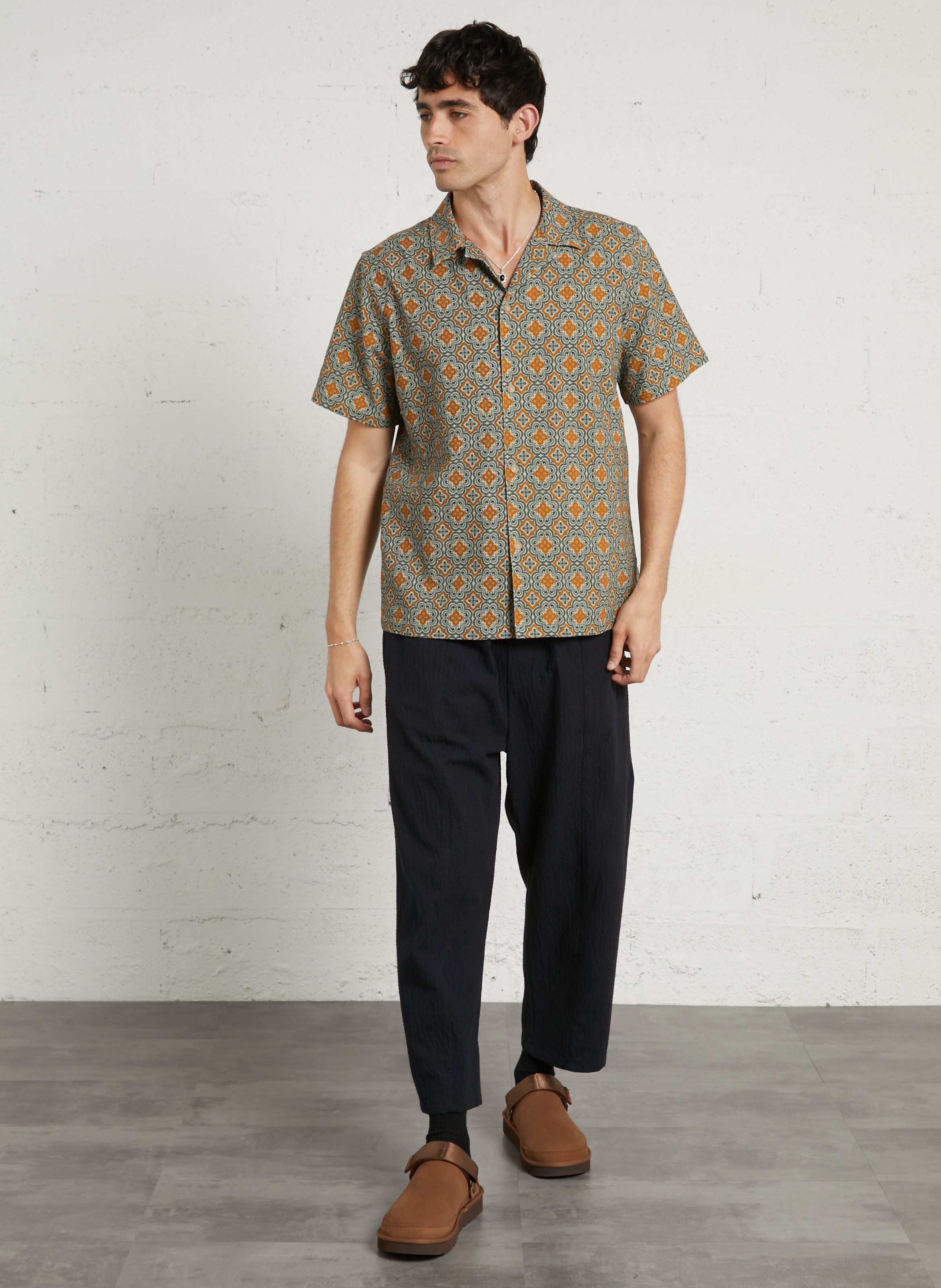 Camicia ampia stampata in cotone biologico LES DEUX Verde