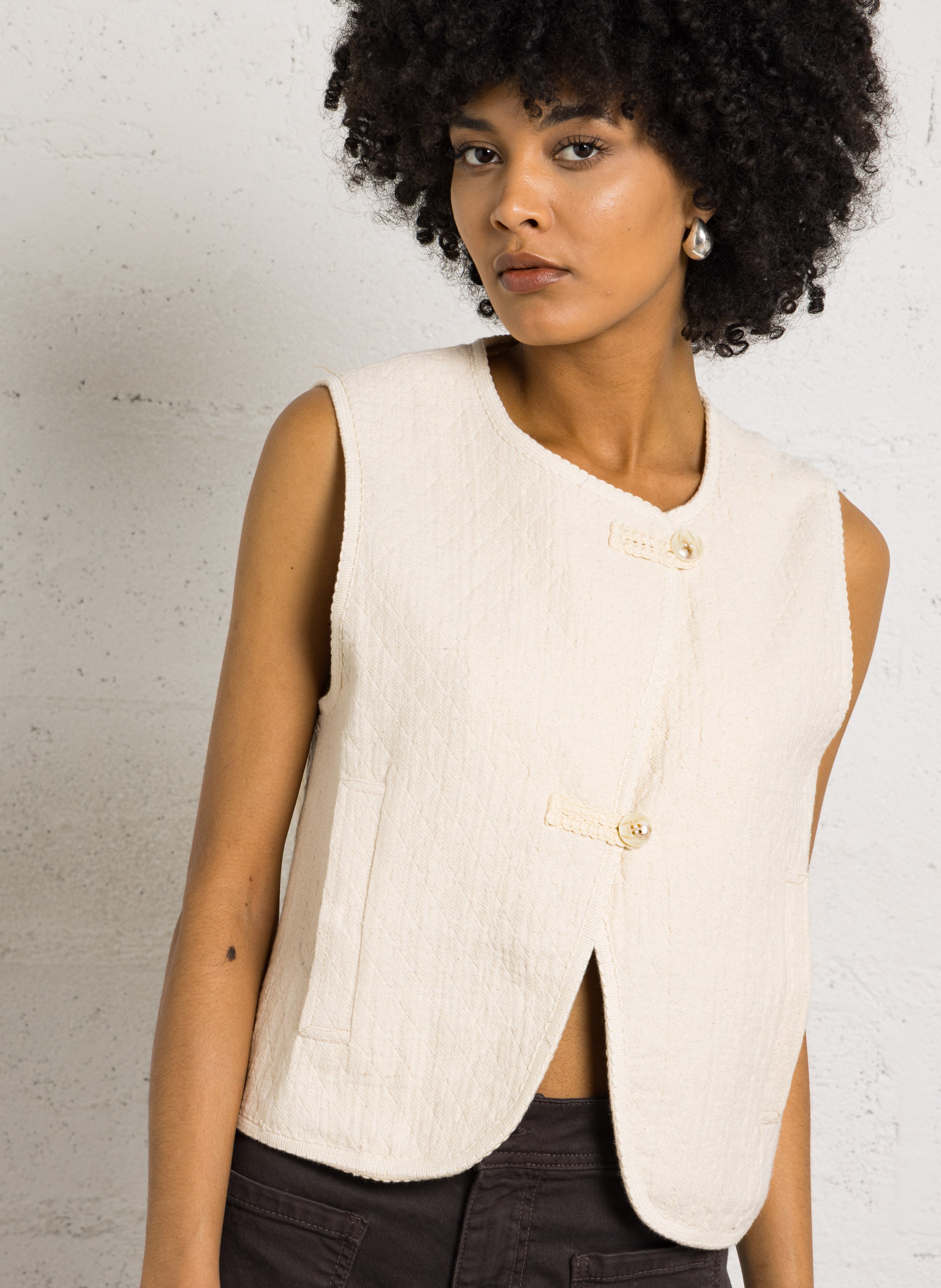 Recht vest met ronde hals | katoenblend THE KORNER Wit