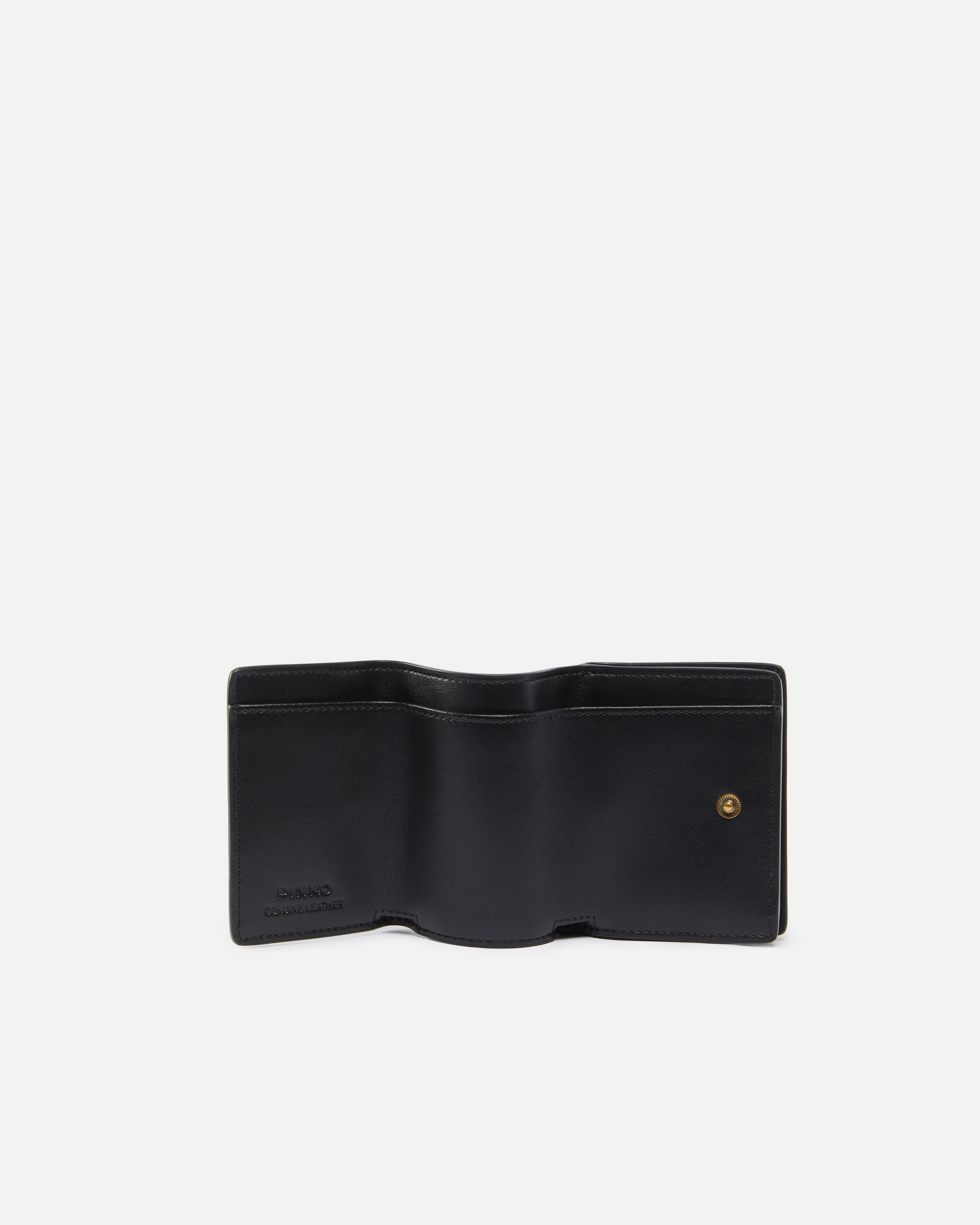 Compact leather wallet with wrist strap PINKO Black