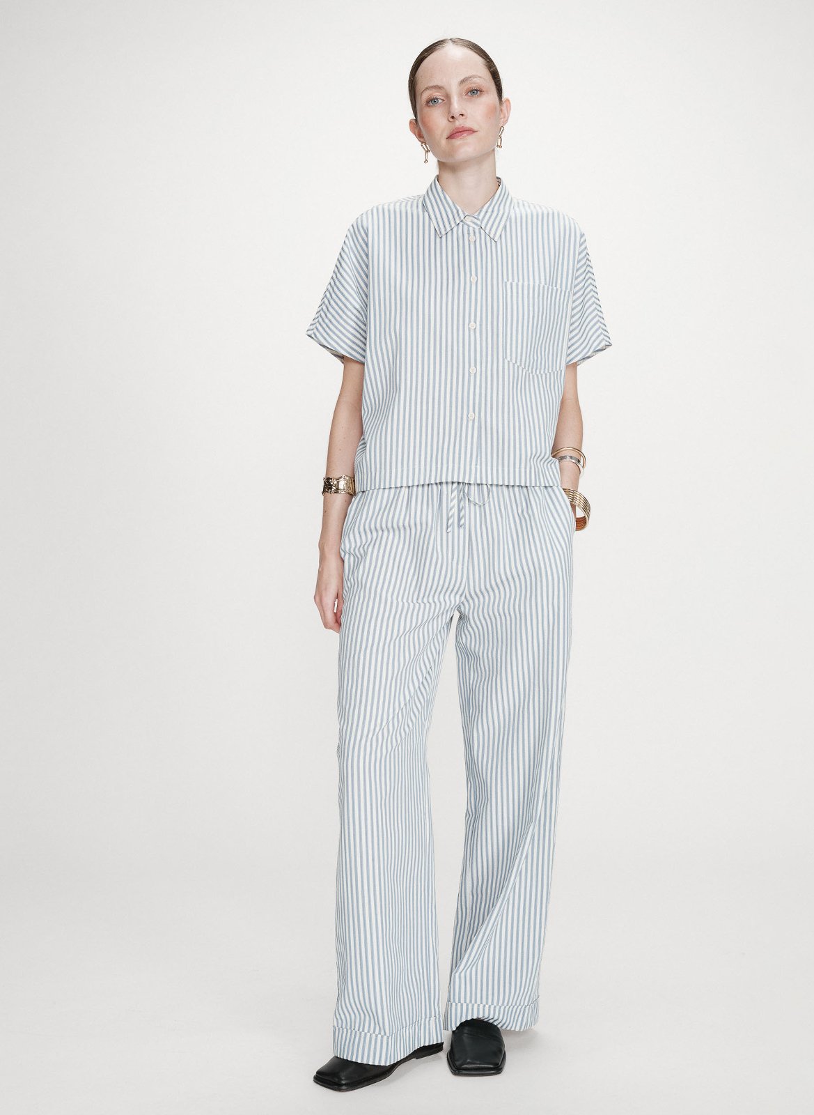 Cotton and linen shirt with classic collar GRACE ET MILA Blue