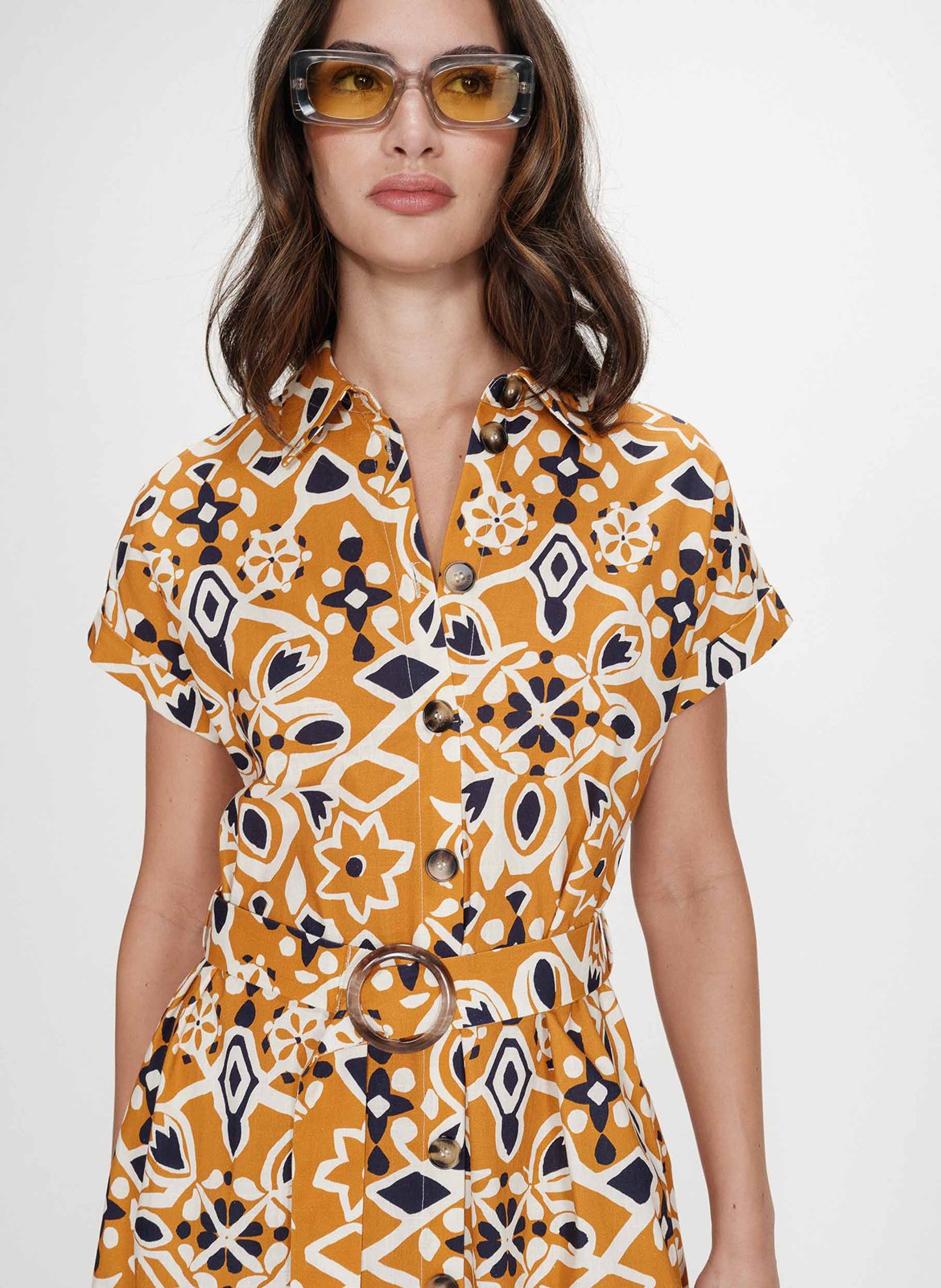 Jurk met uitlopende snit en print GRACE ET MILA Oranje