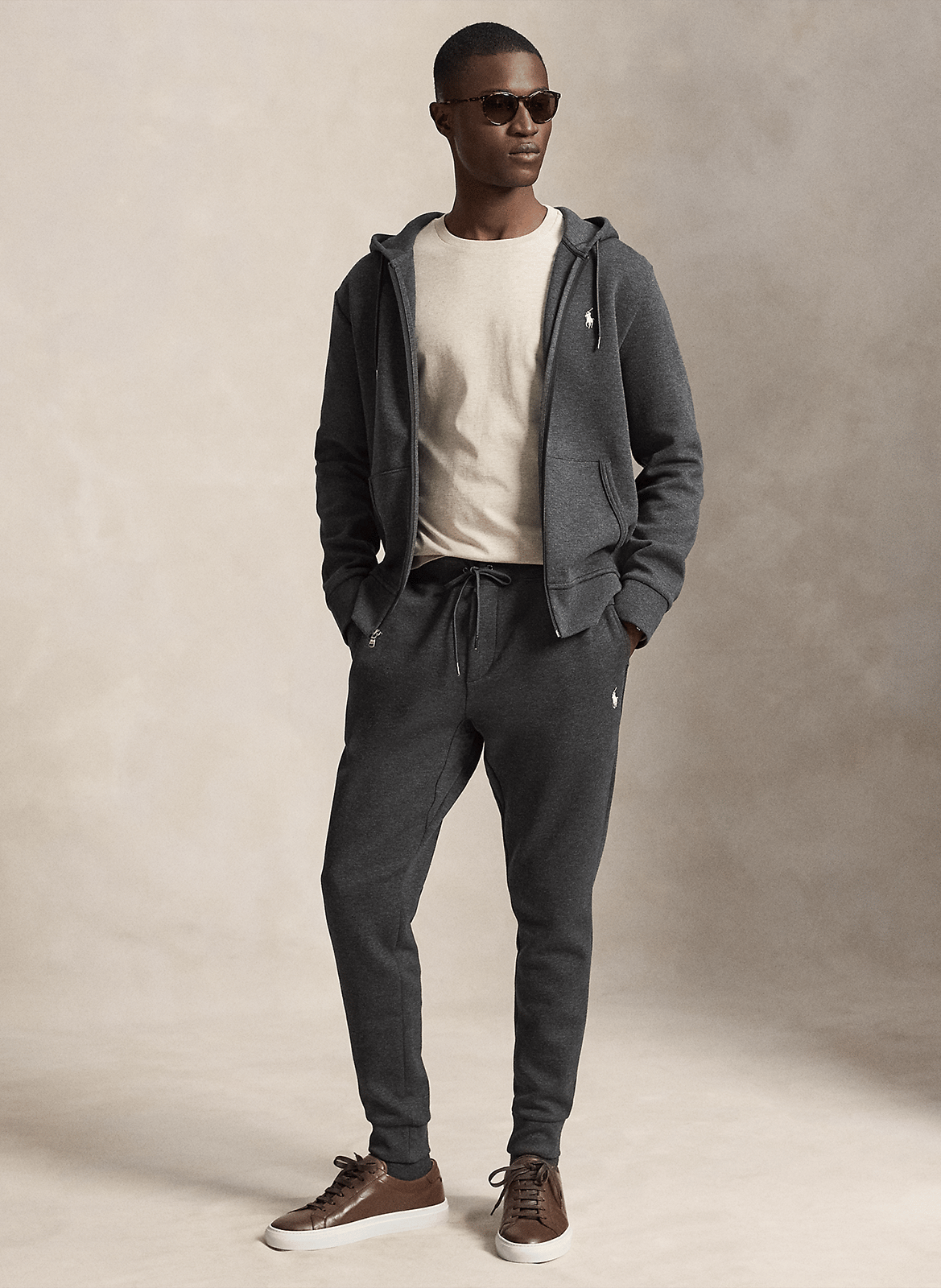 Sweat zippé à capuche en coton doux POLO RALPH LAUREN Gris