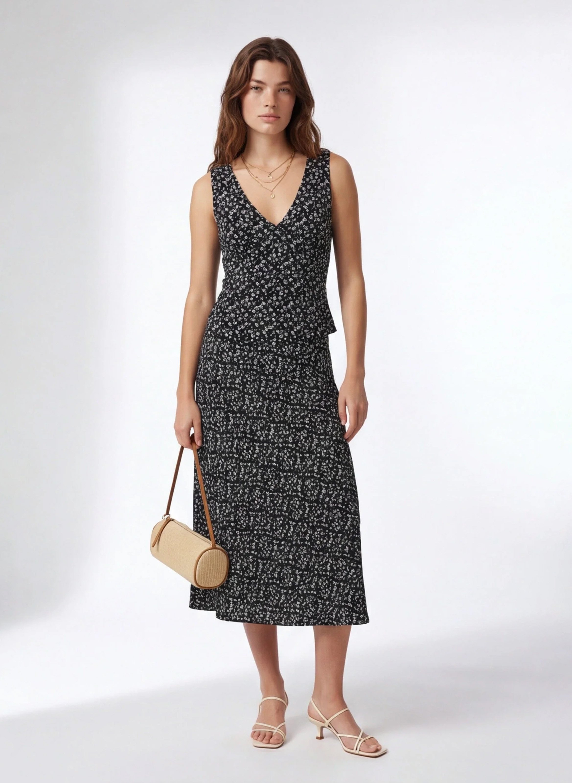 Geblümter Midirock KOOKAI Schwarz