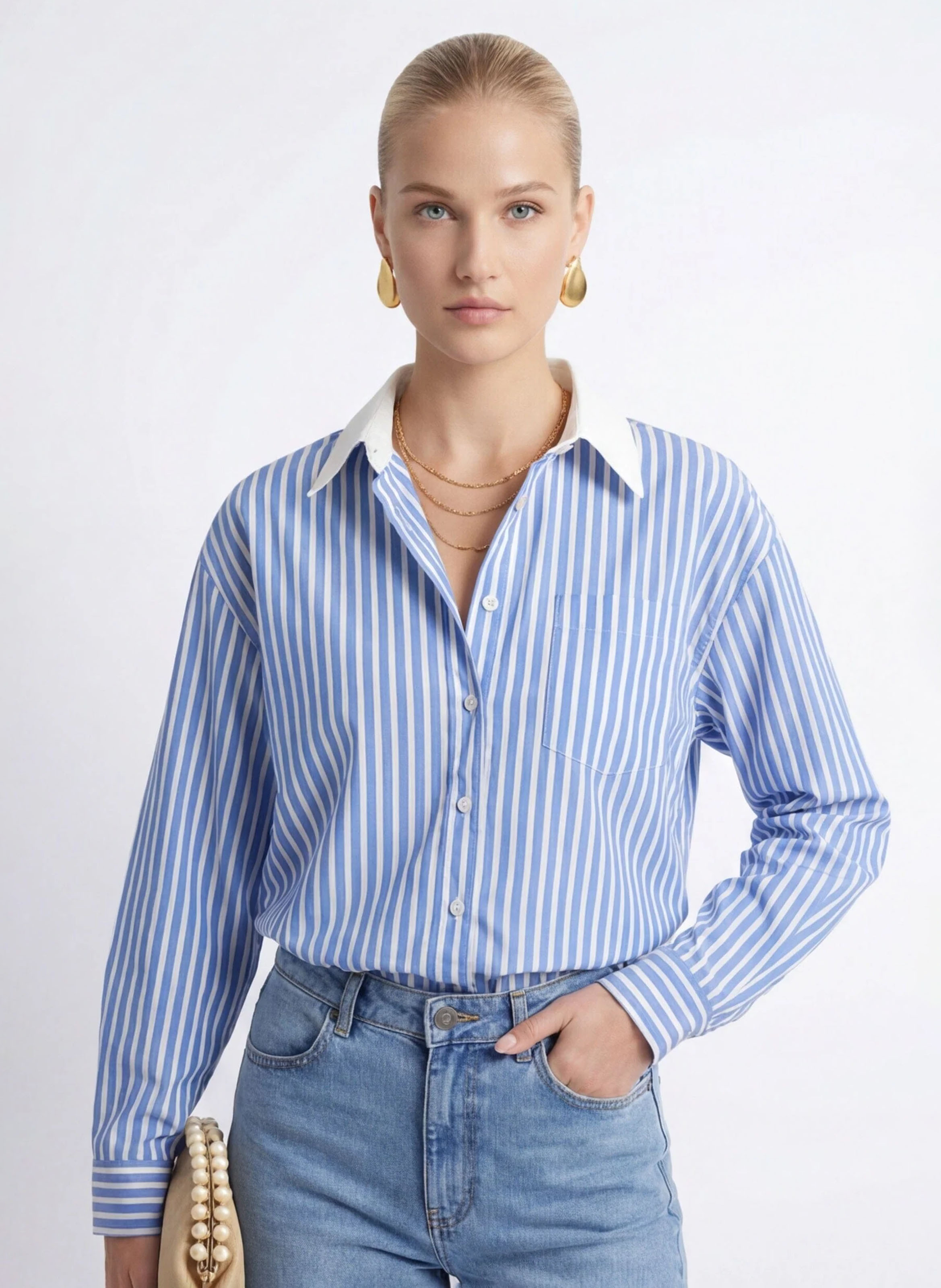 Straight-cut striped cotton shirt with classic collar KOOKAI