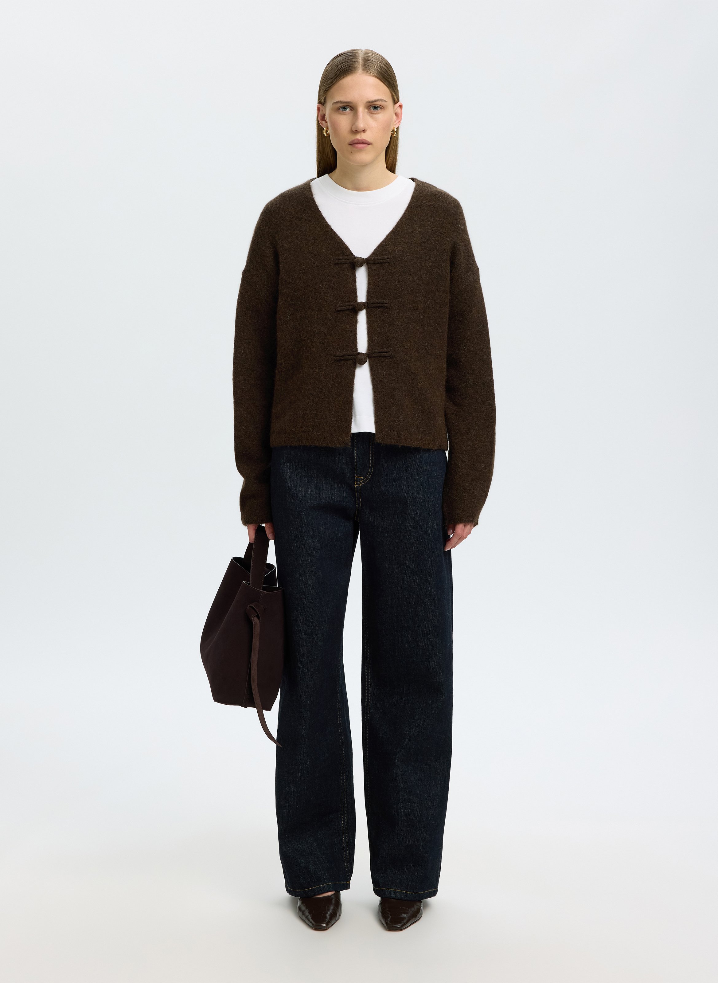 Vest met V-hals | wolblend SELECTED Bruin
