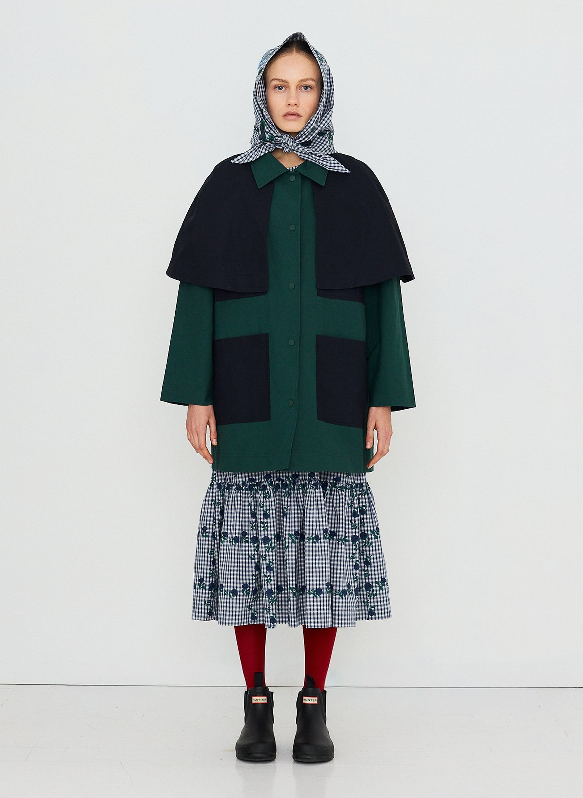Oversized Bicolor Buttoned Trench Coat THE TINY BIG SISTER Green