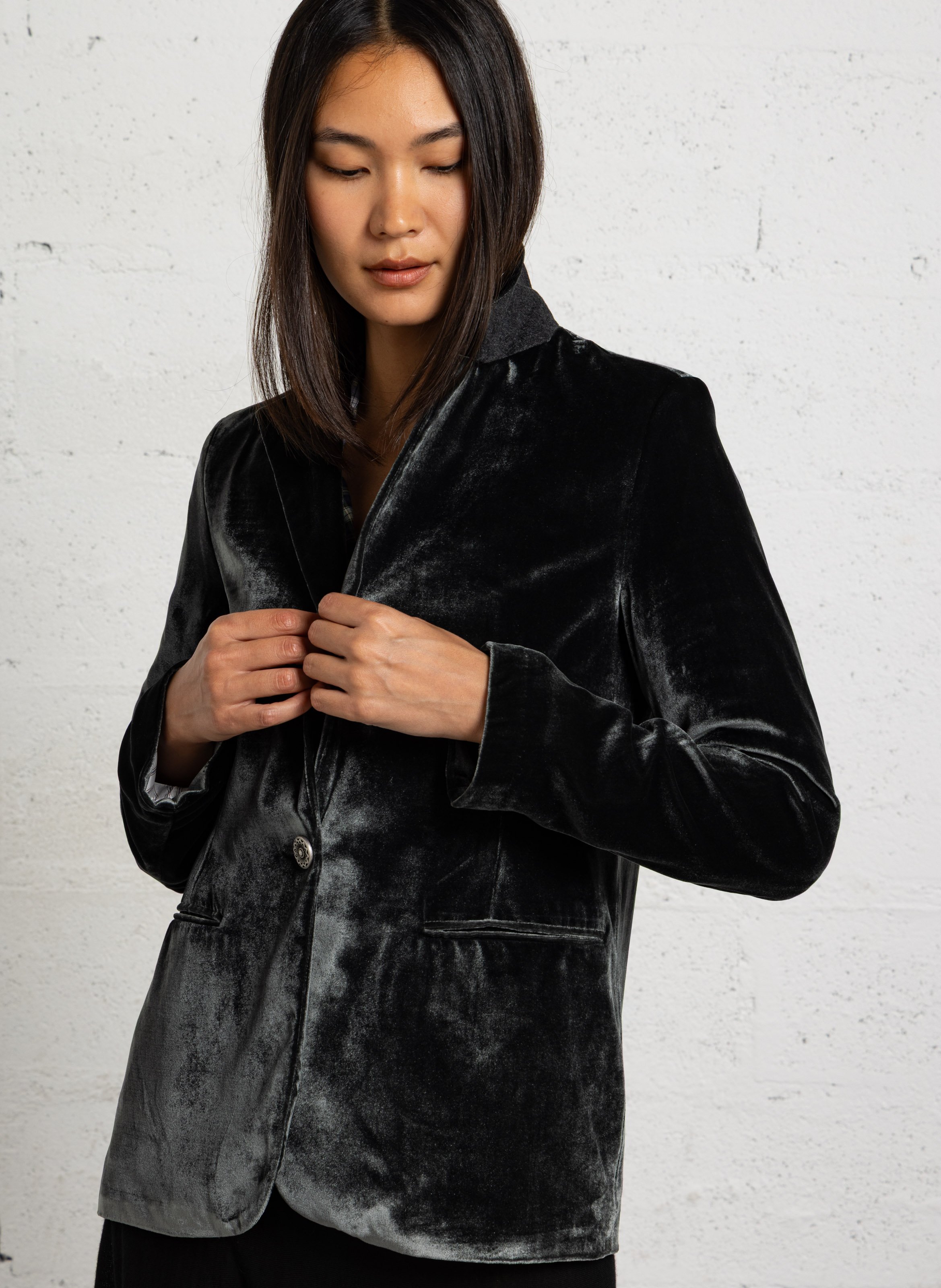 Veste blazer slim en velours DIEGA Gris
