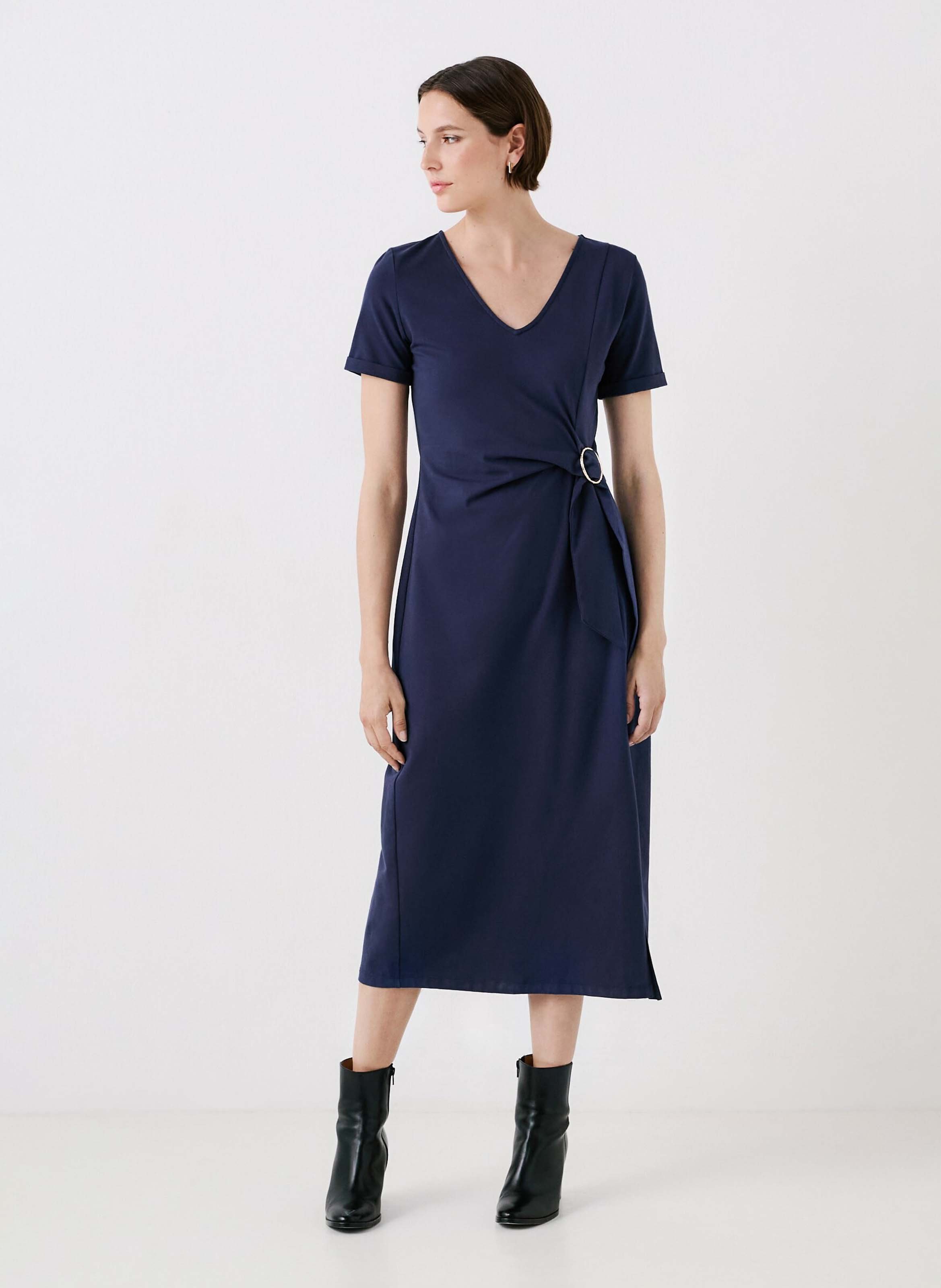 Plain belted straight dress CAROLL Blue