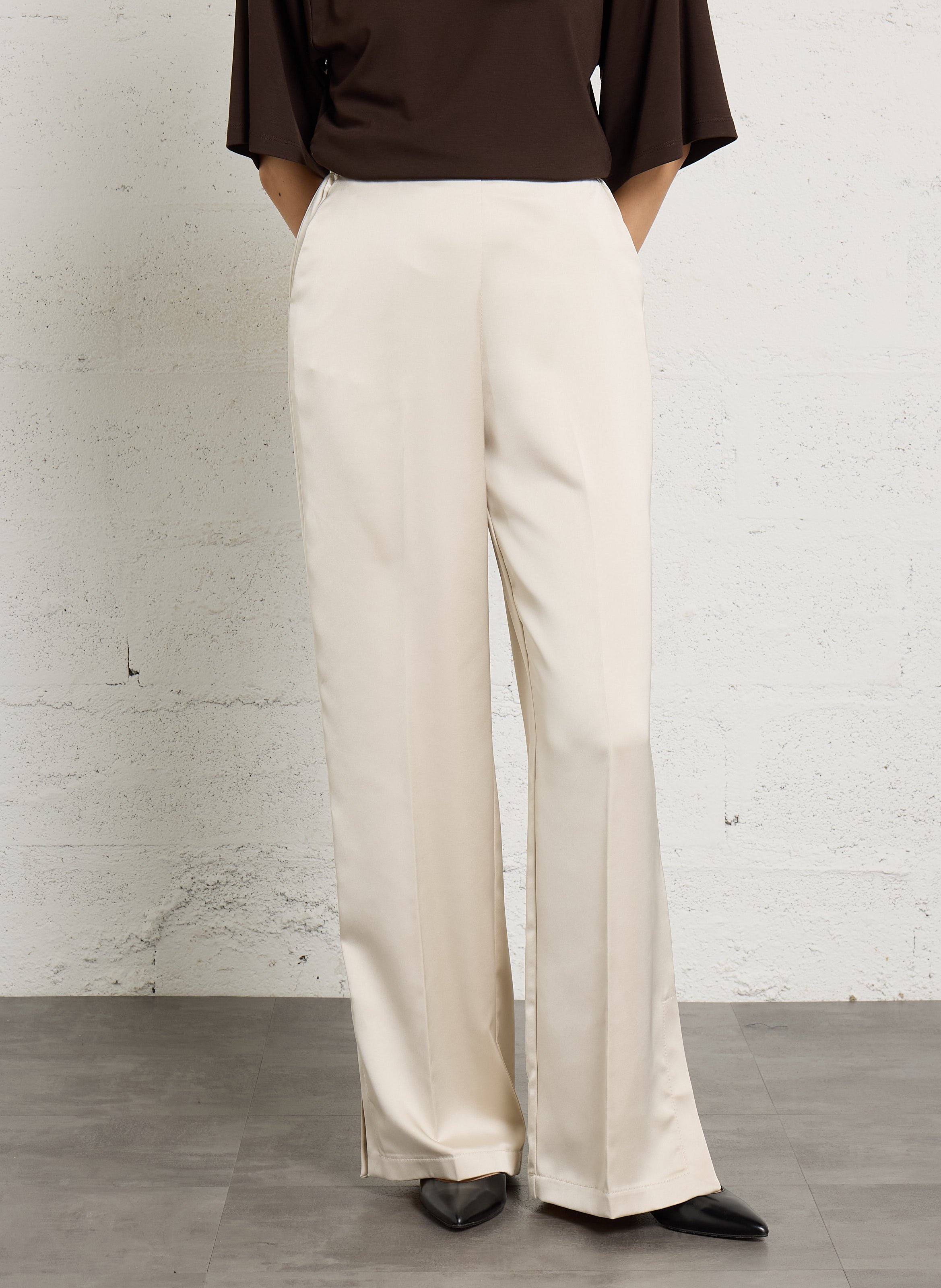 Pantalon droit satin fendu IMPERIAL Beige