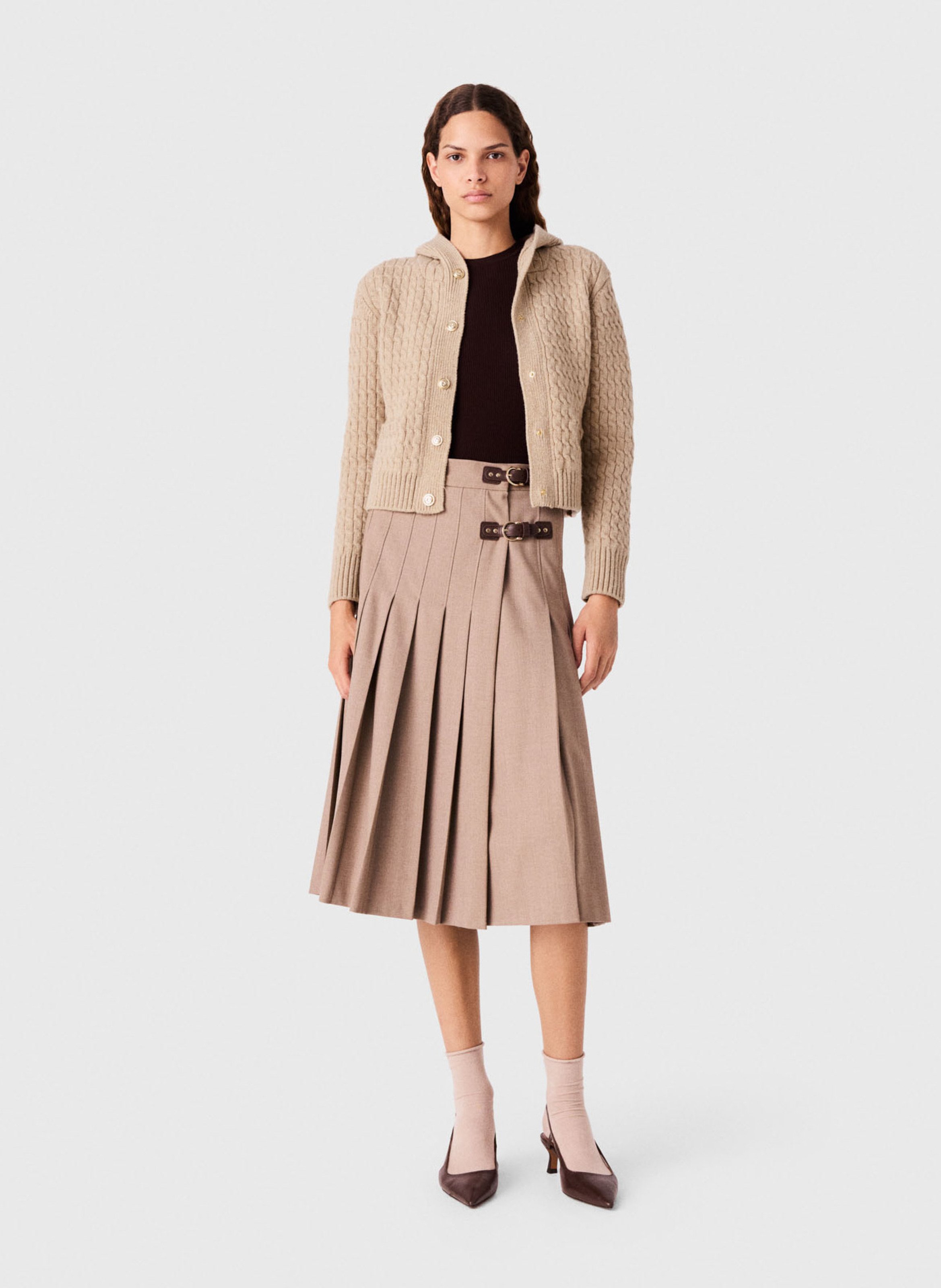 Jupe midi plissée à boucles  MAJE Beige