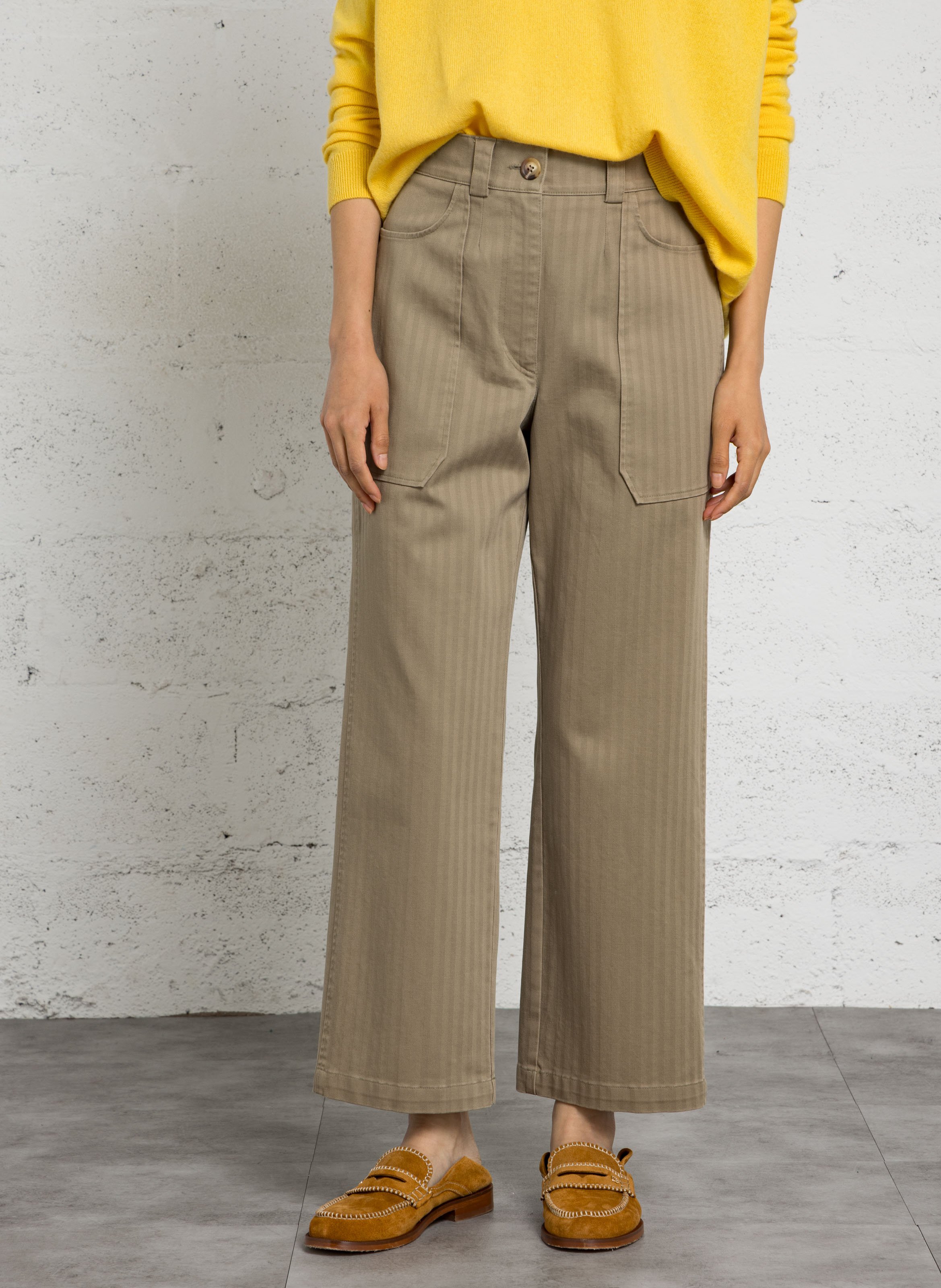 Straight-leg cotton-blend pants SUZIE WINKLE Khaki