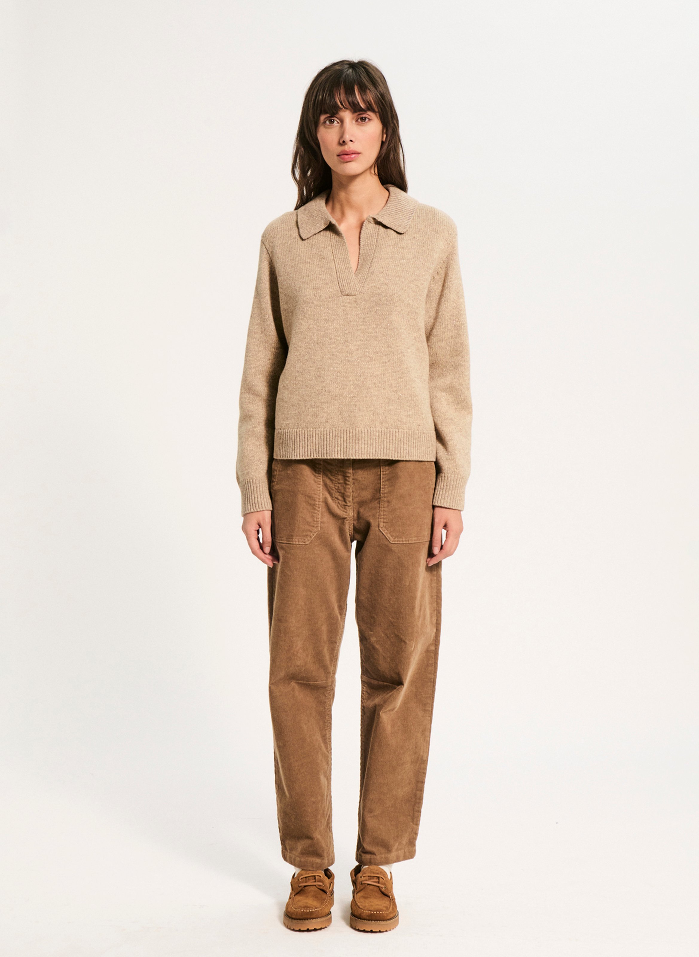 Pull col polo en laine mélangée PABLO Beige