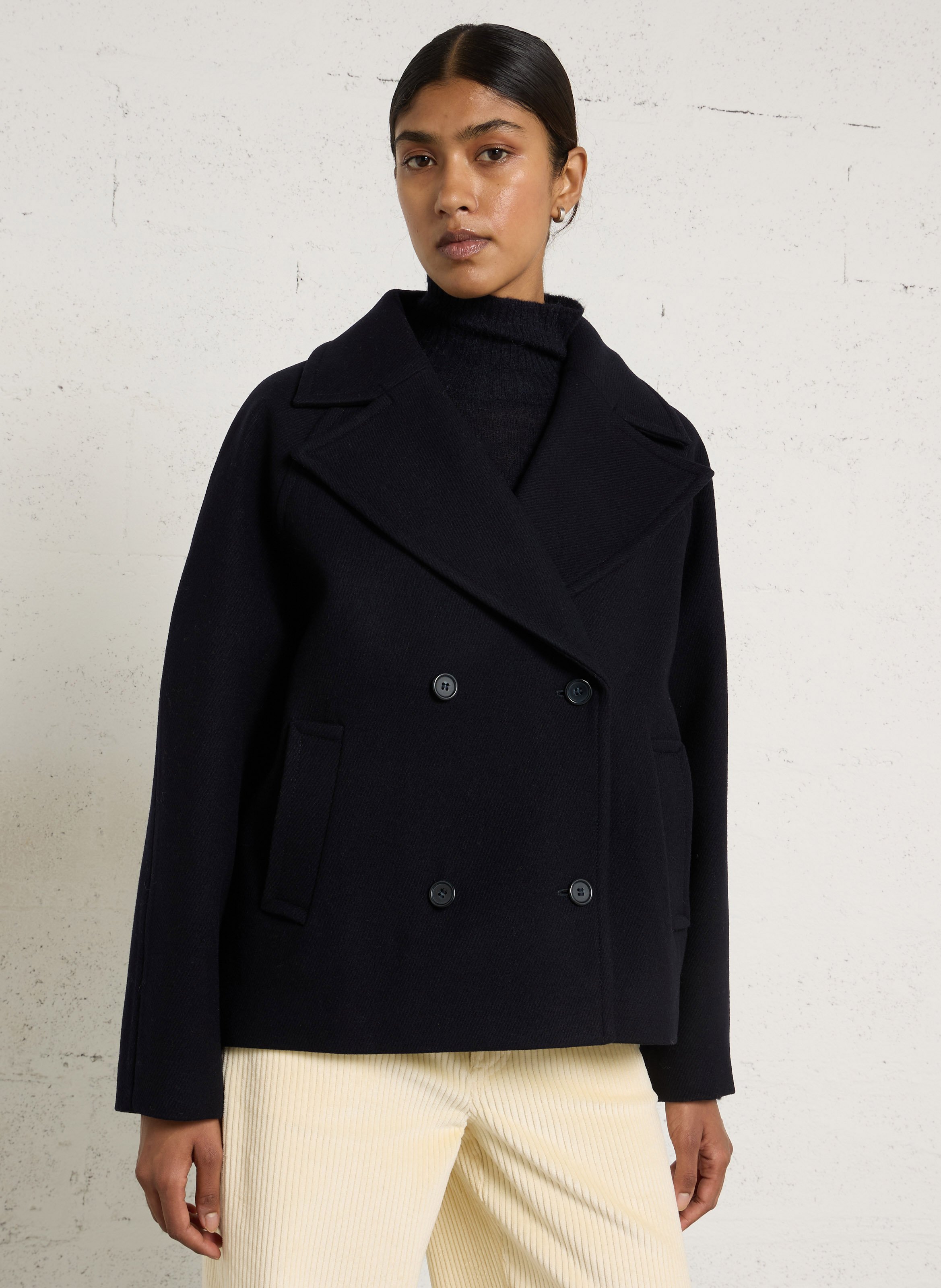 Manteau caban uni en laine DES PETITS HAUTS Bleu
