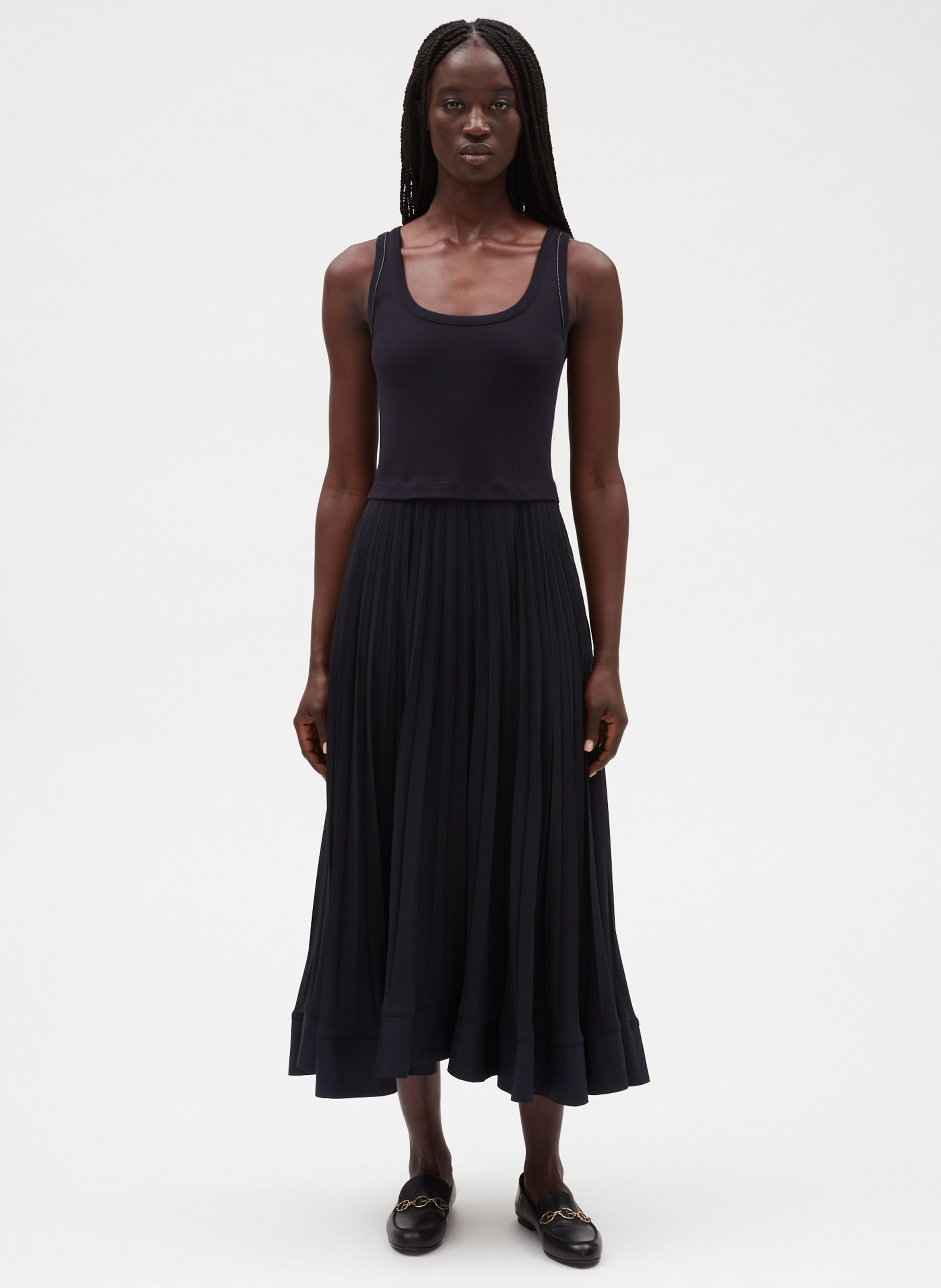 Long Pleated Dress Marine Profond Claudie Pierlot Women Place