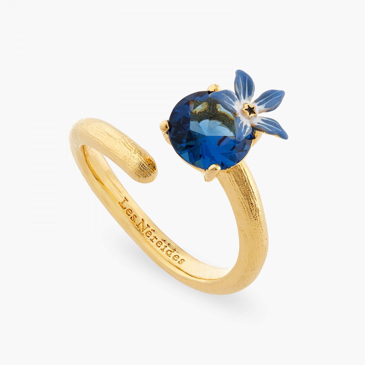 Bague Ajustable Fleur Et Verre Facett Rond Bleu Les Nereides