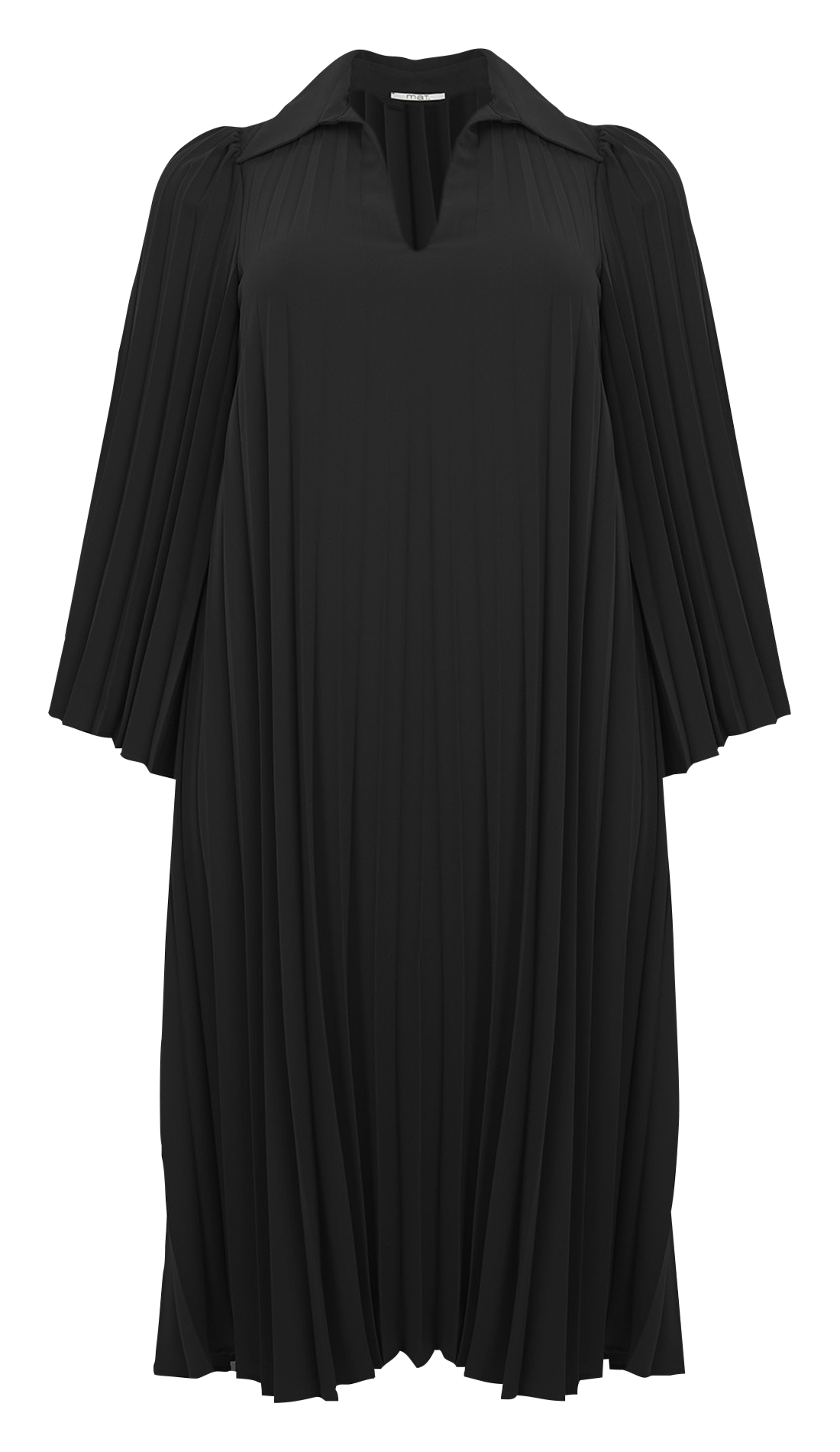 Halflange jurk met klassieke kraag en plissédetails MAT FASHION Zwart