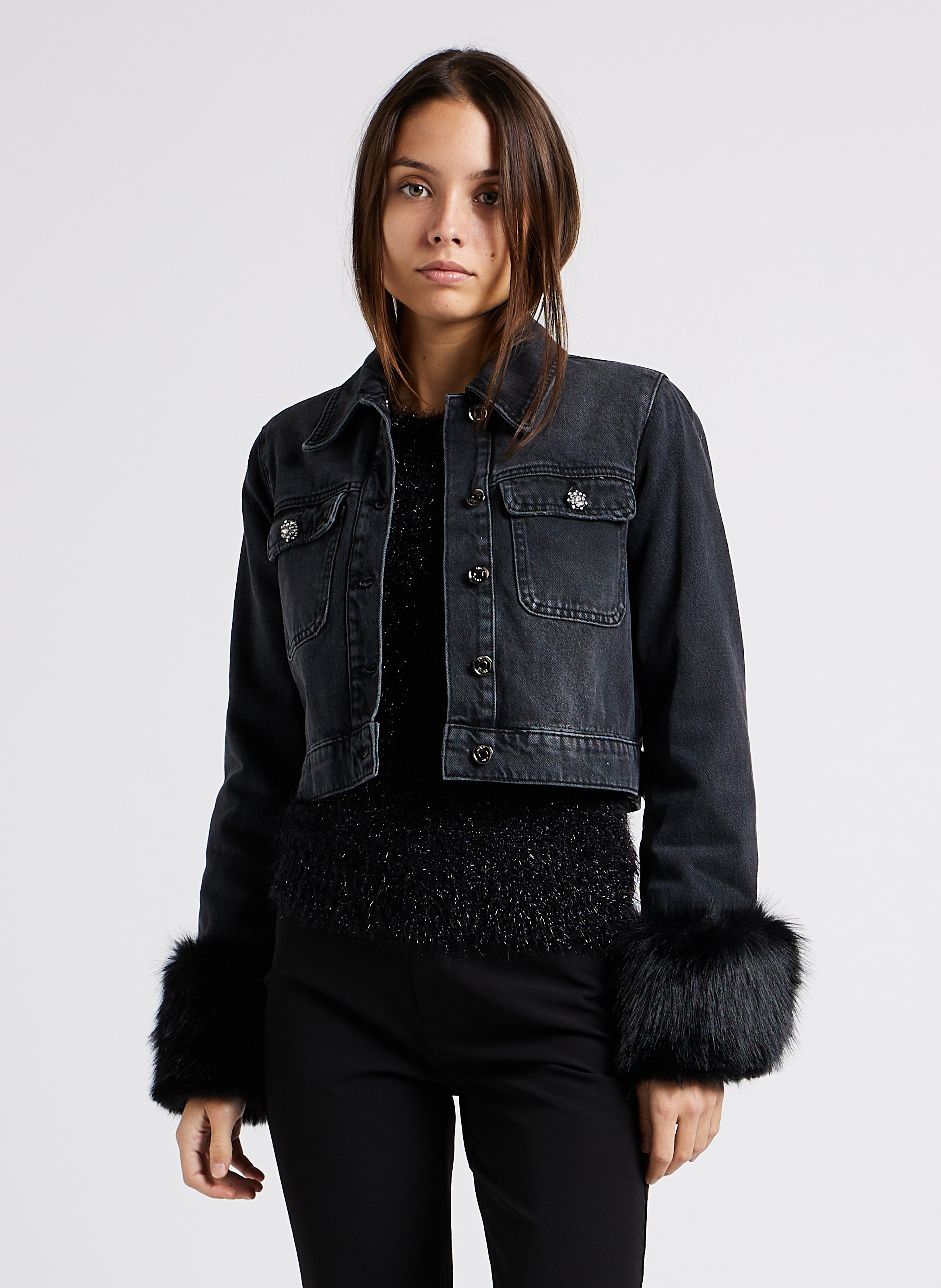 Black short hotsell jean jacket