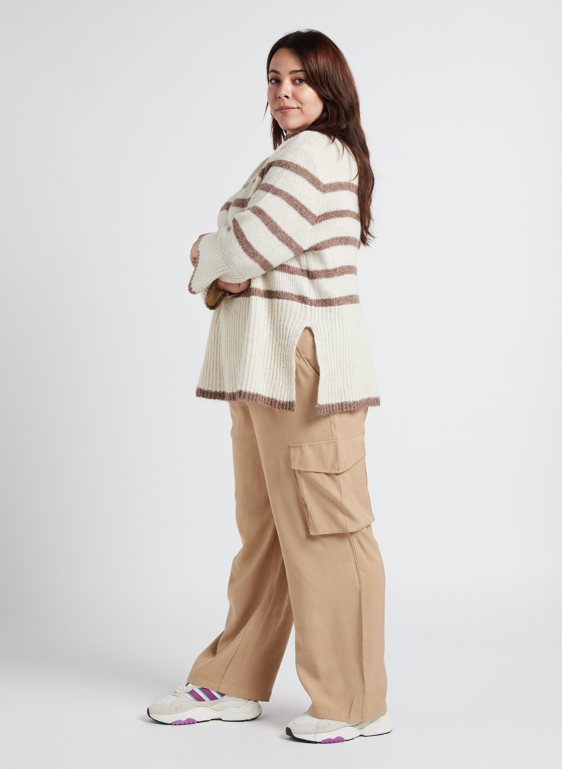 Pull col montant à rayures  VERO MODA CURVE Beige