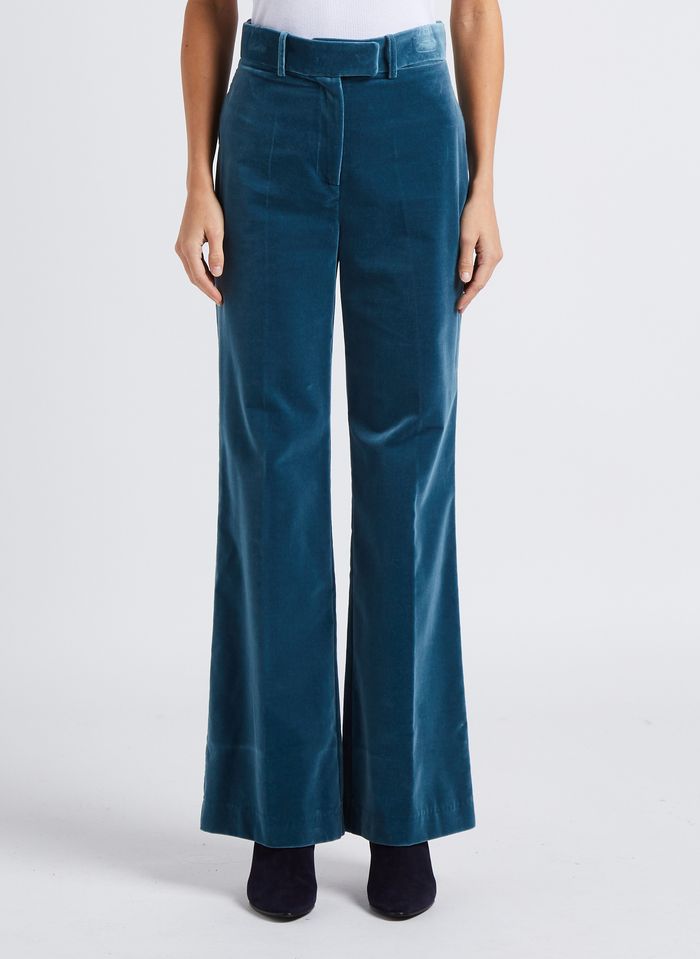 Pantaloni larghi in velluto liscio di cotone | Blu