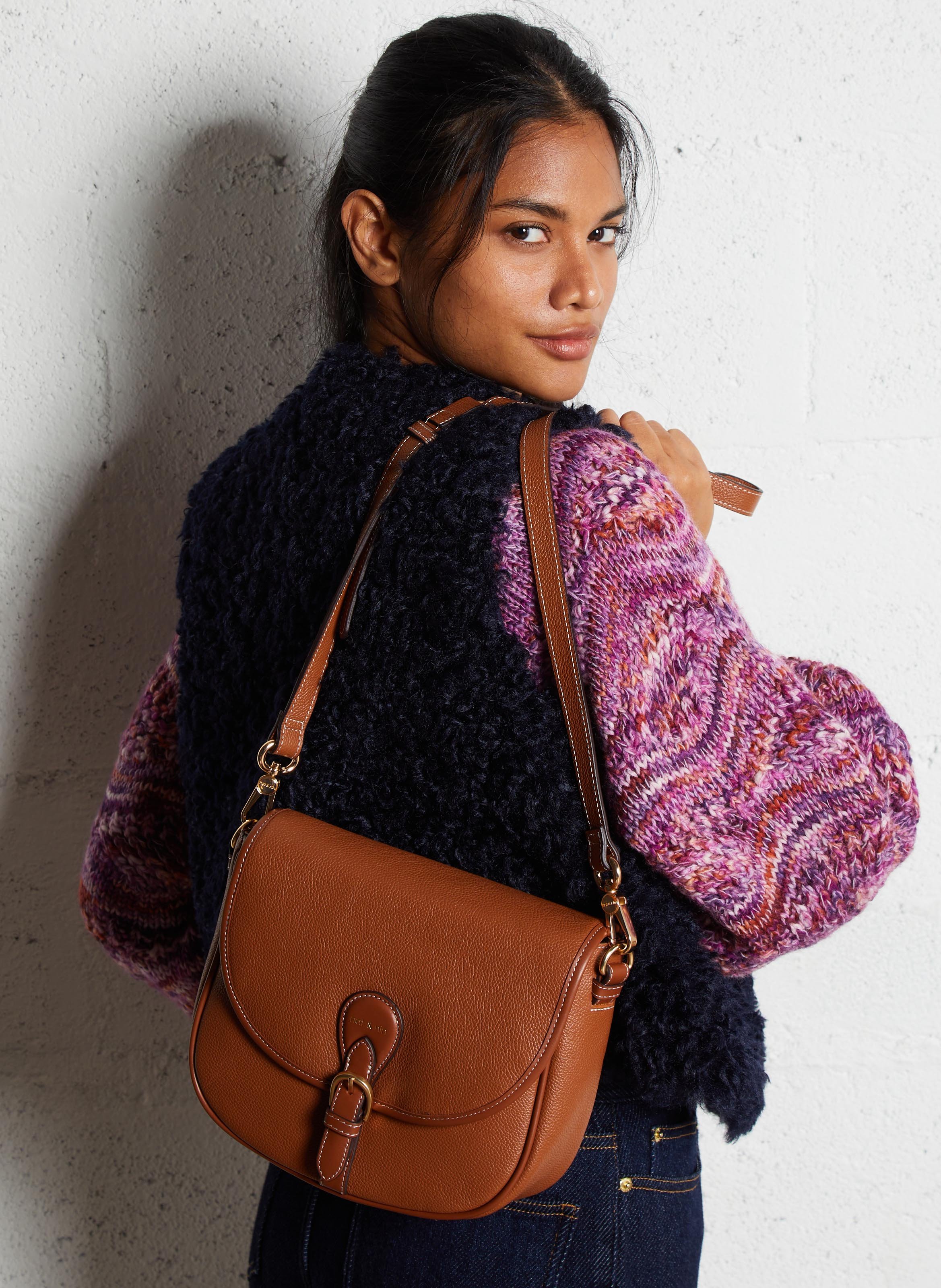 Sac bandoulière besace en cuir NAT & NIN Marron